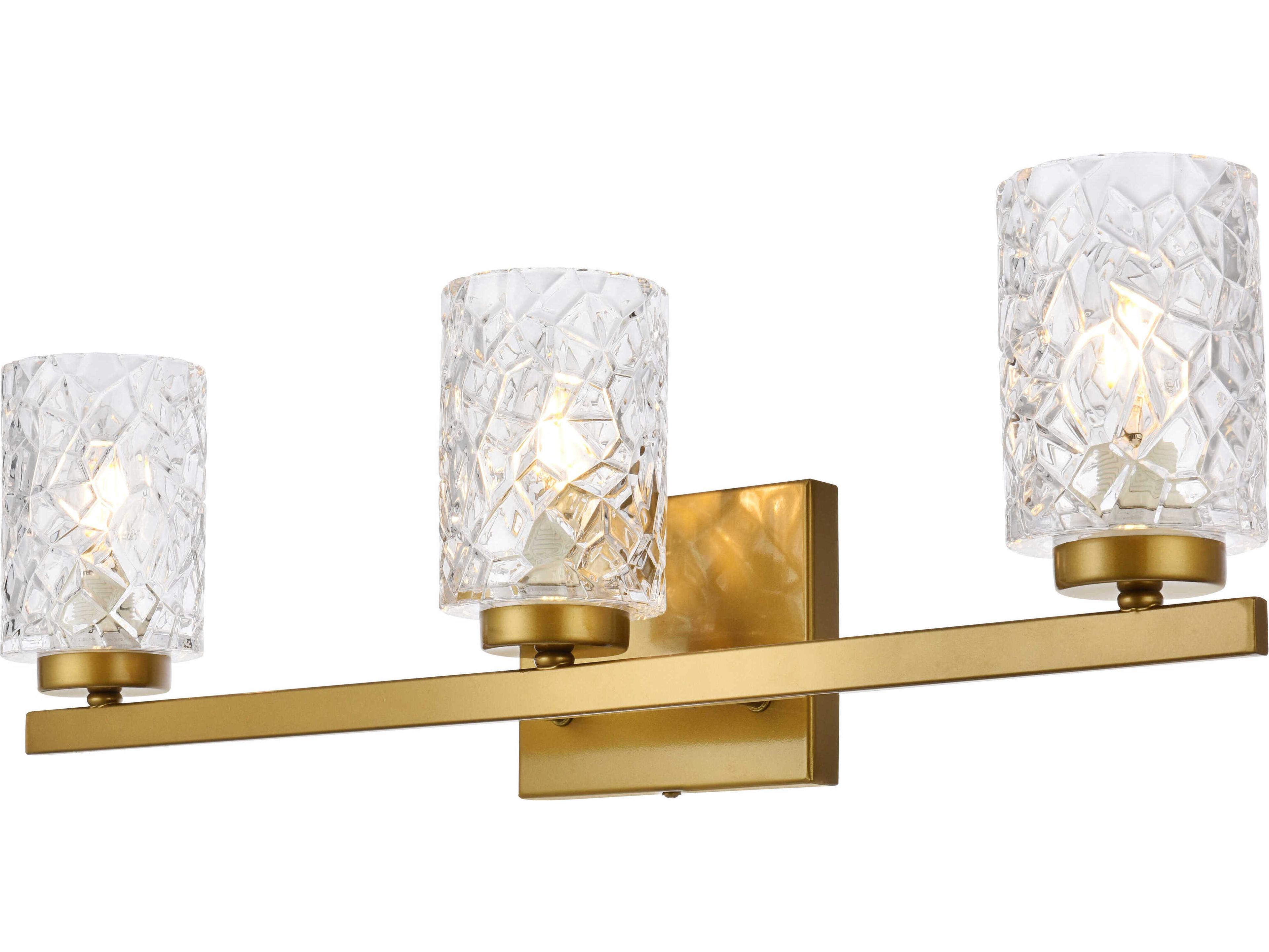 Elegant Lighting Cassie 3-Light Brass And Clear Shade Glass Vanity Light