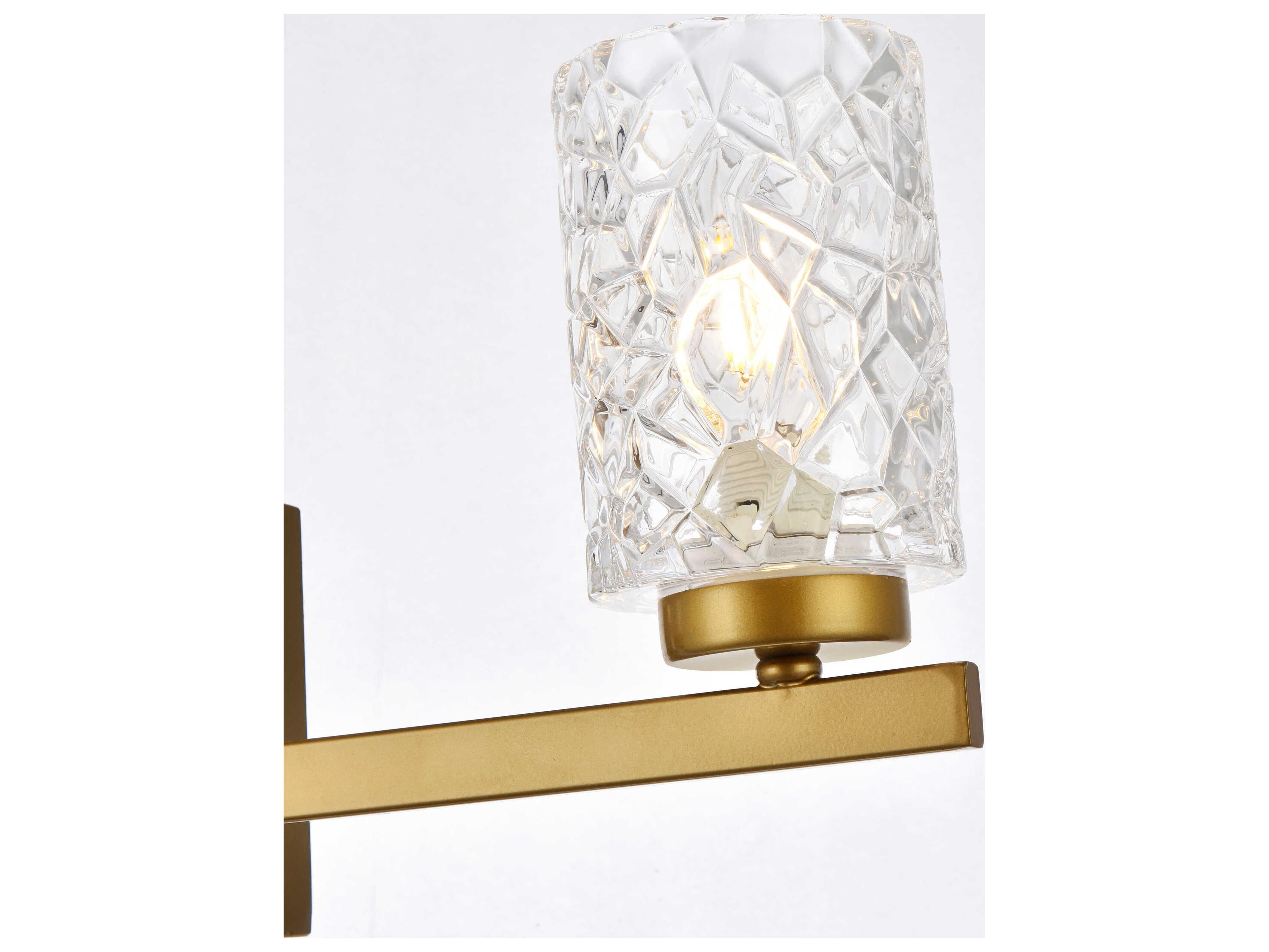 Elegant Lighting Cassie 3-Light Brass And Clear Shade Glass Vanity Light