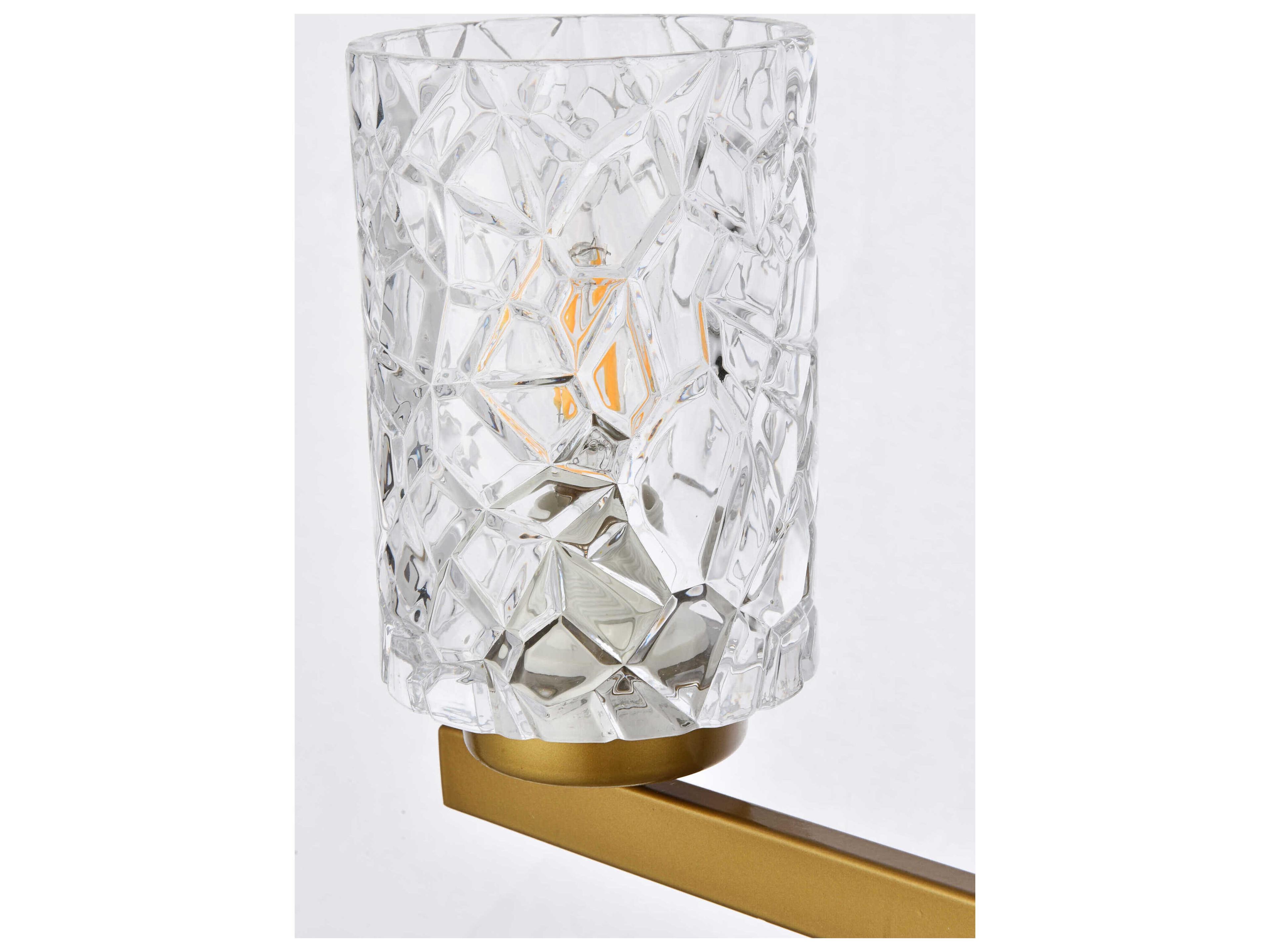 Elegant Lighting Cassie 3-Light Brass And Clear Shade Glass Vanity Light