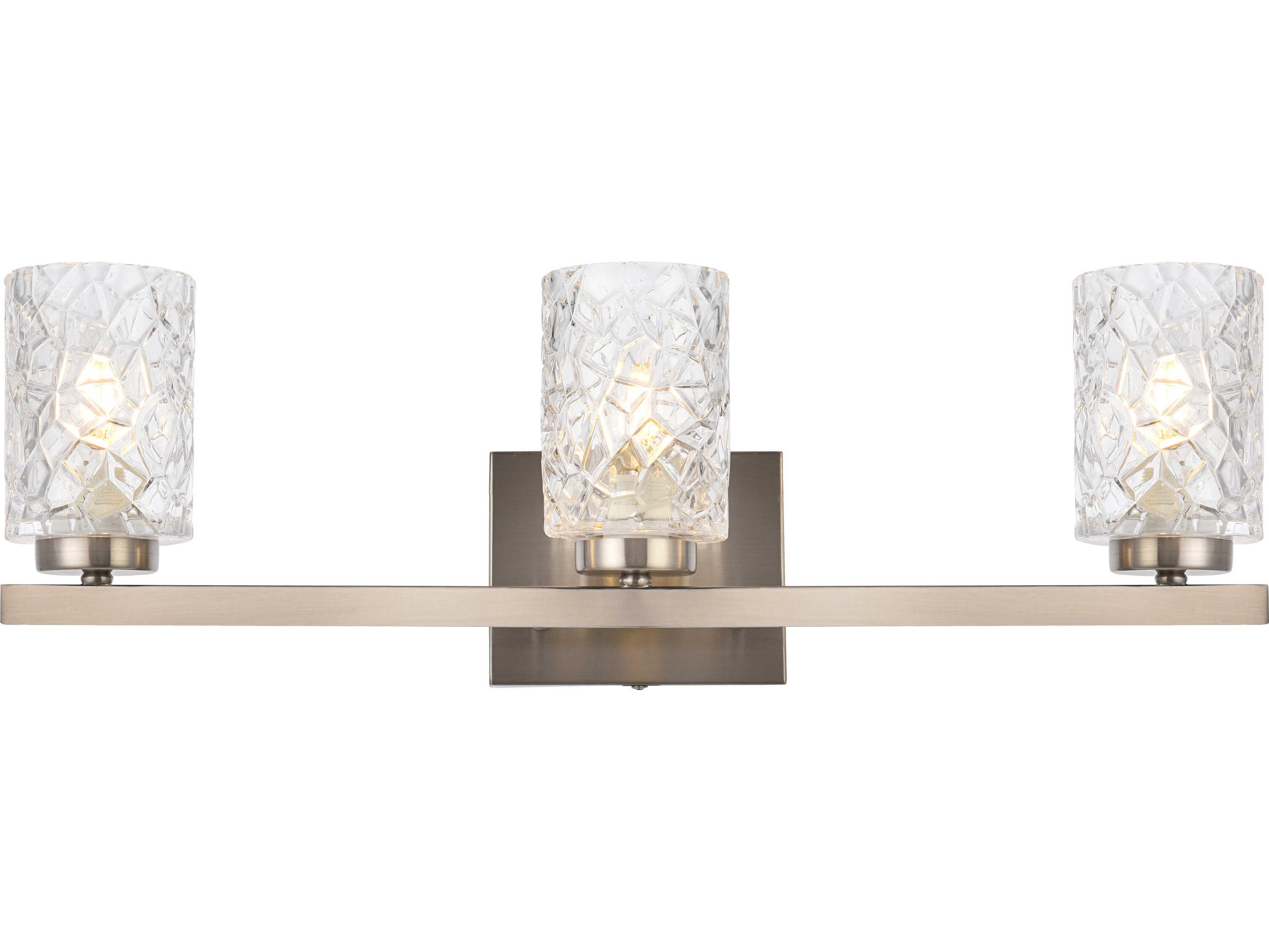 Cassie 3-Light Satin Nickel And Clear Shade Glass Vanity Light