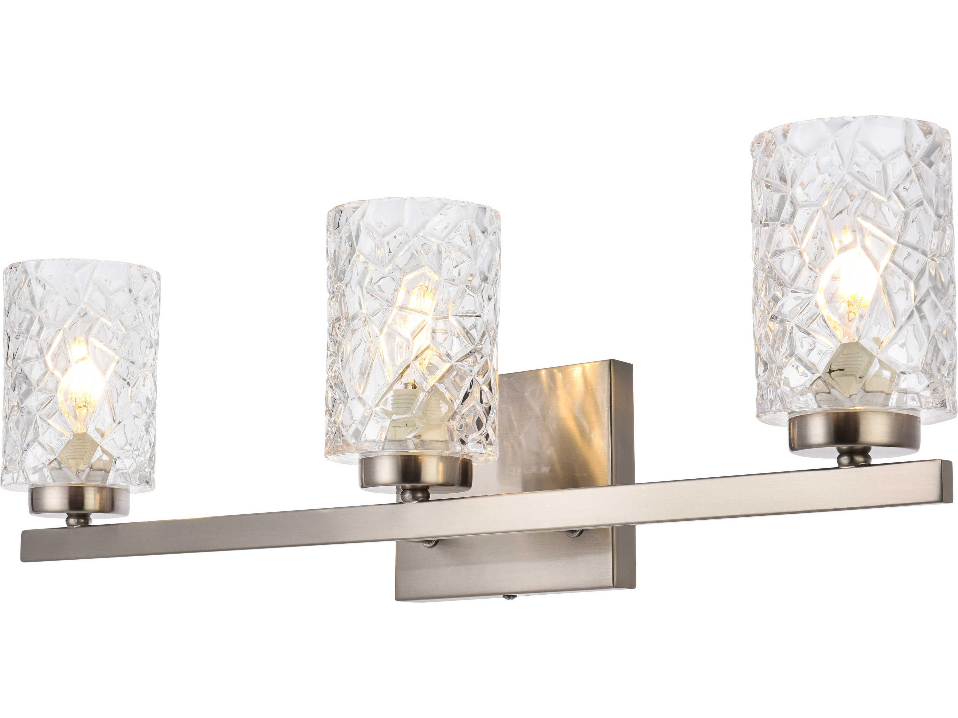 Elegant Lighting Cassie 3-Light Satin Nickel And Clear Shade Glass Vanity Light