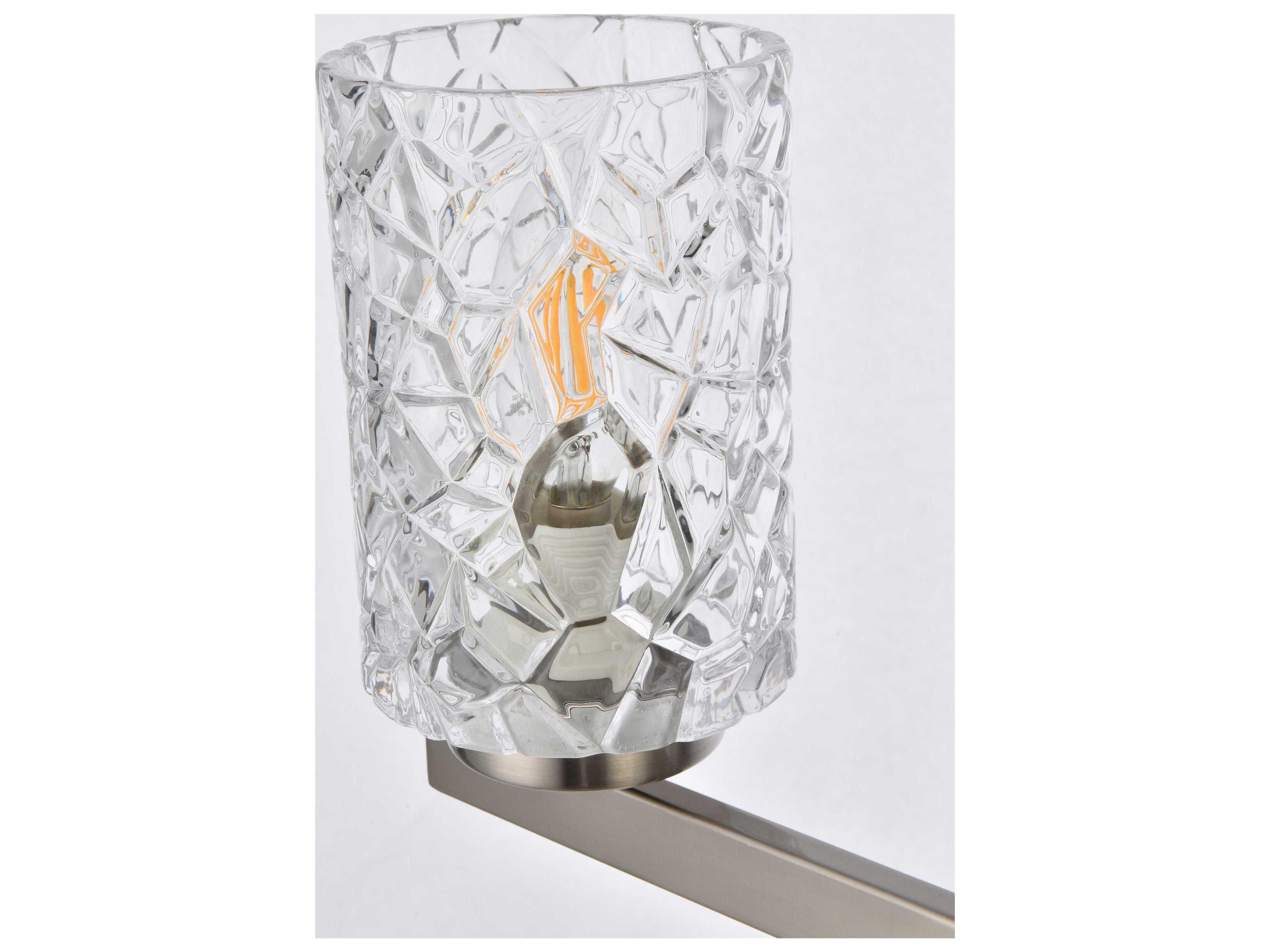 Elegant Lighting Cassie 3-Light Satin Nickel And Clear Shade Glass Vanity Light