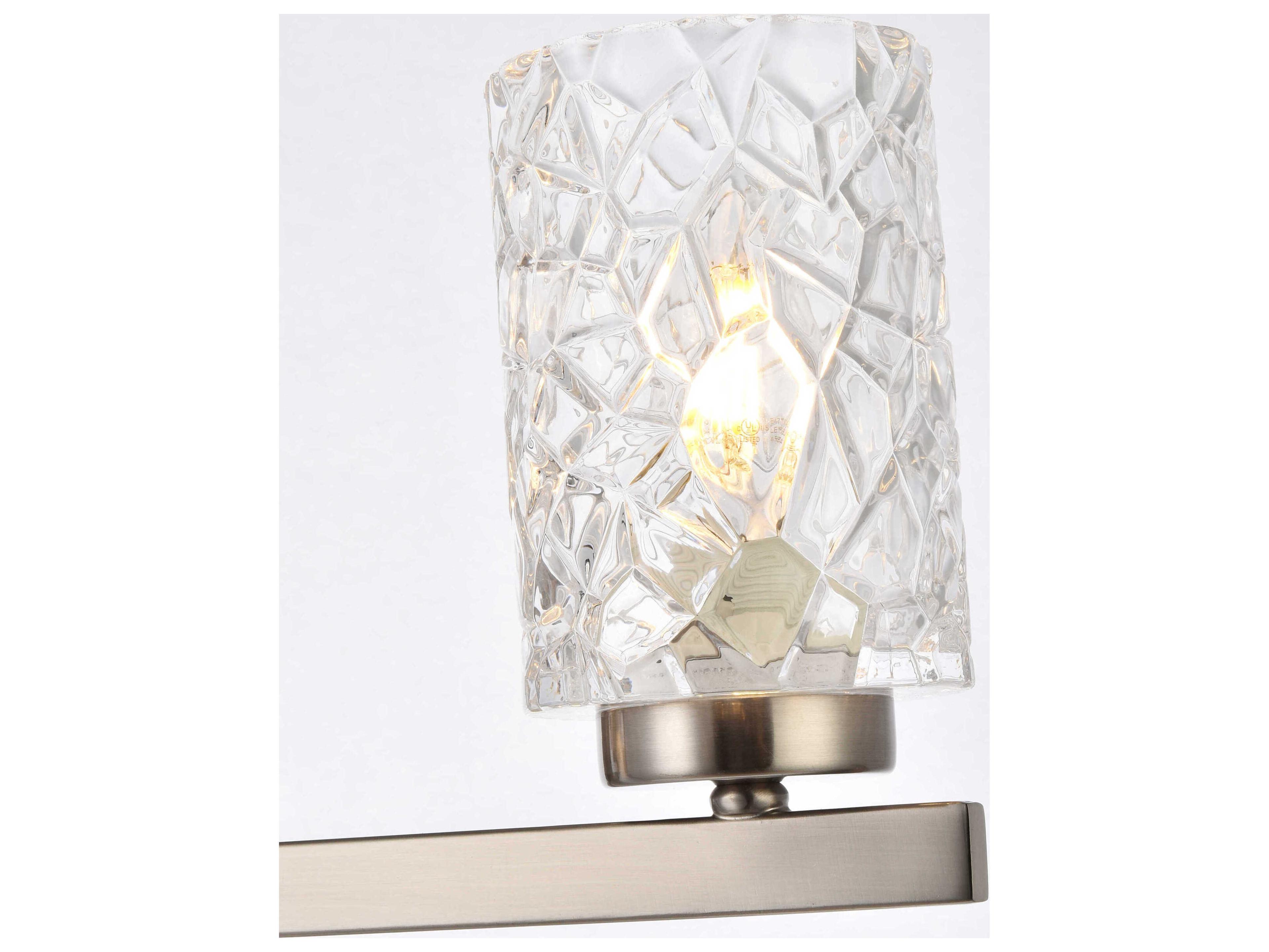 Elegant Lighting Cassie 3-Light Satin Nickel And Clear Shade Glass Vanity Light