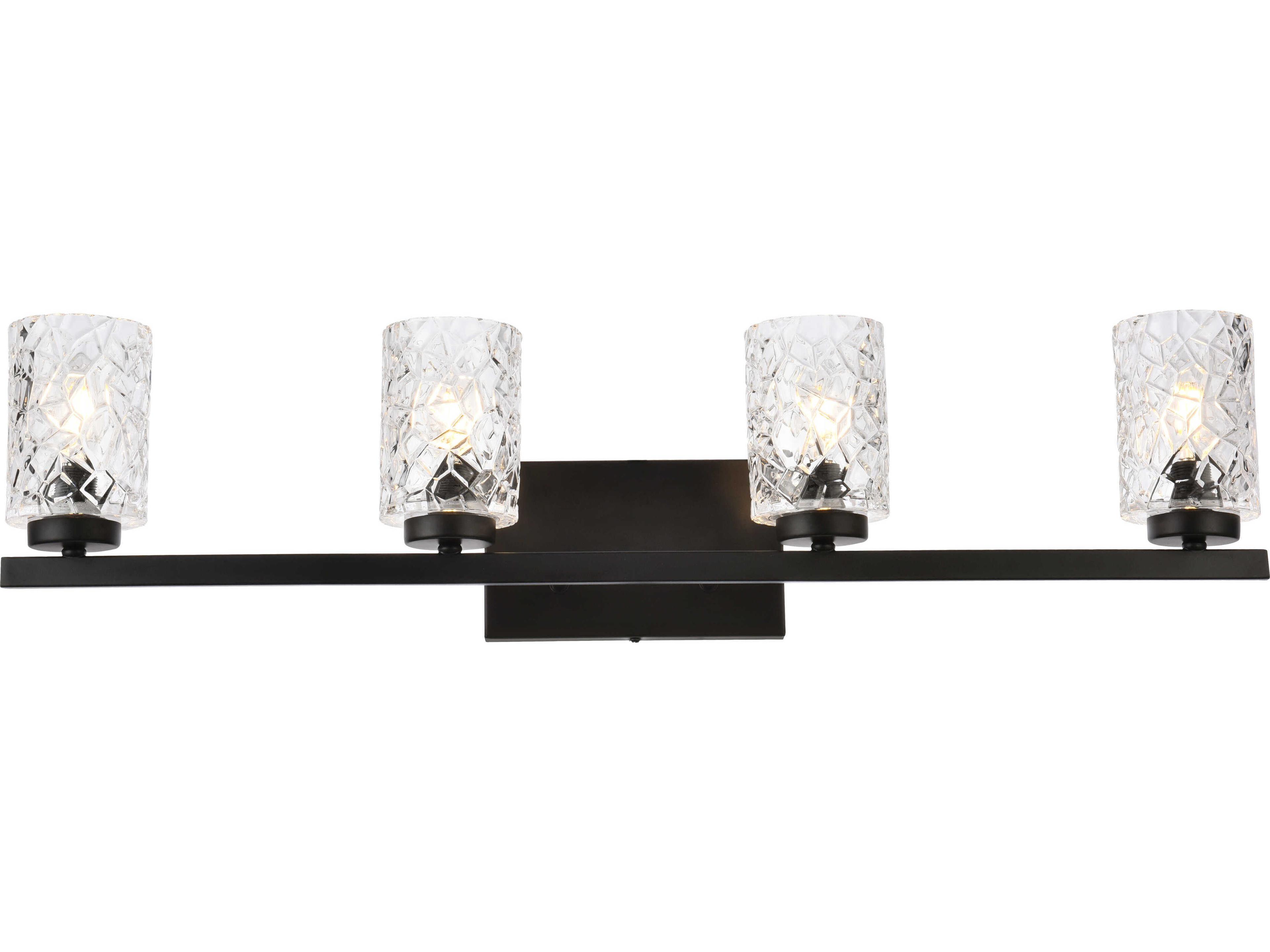 Cassie 4-Light Black And Clear Shade Glass Vanity Light