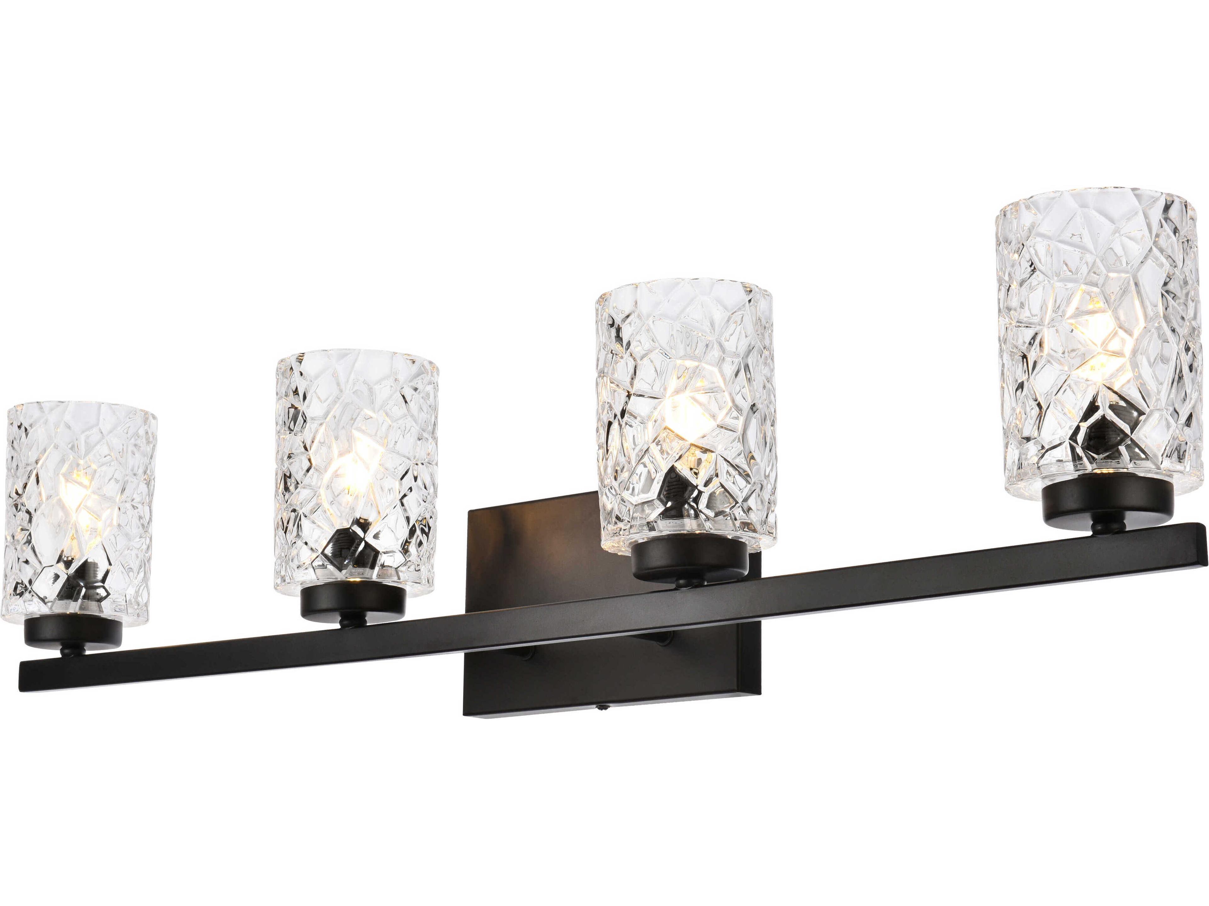 Elegant Lighting Cassie 4-Light Black And Clear Shade Glass Vanity Light