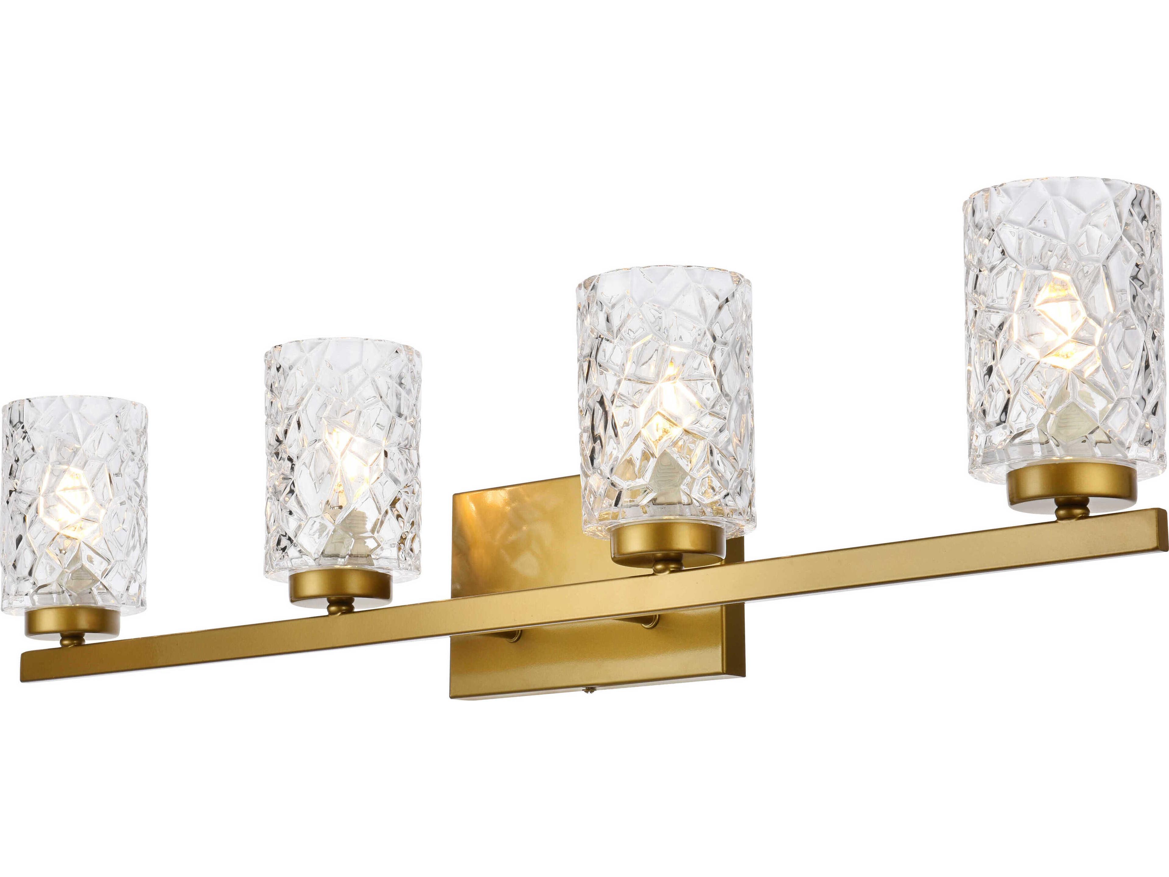 Elegant Lighting Cassie 4-Light Brass And Clear Shade Glass Vanity Light