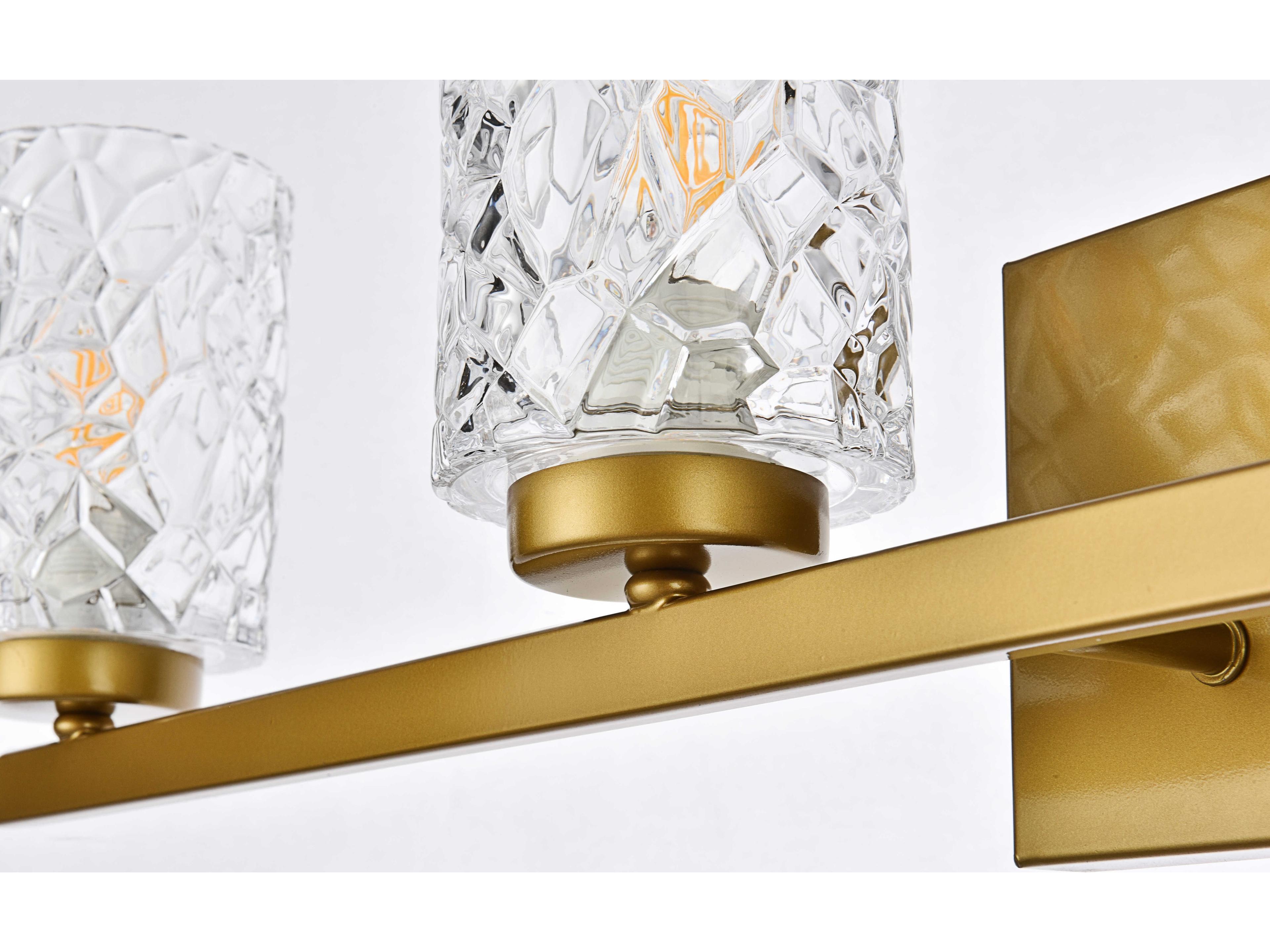 Elegant Lighting Cassie 4-Light Brass And Clear Shade Glass Vanity Light