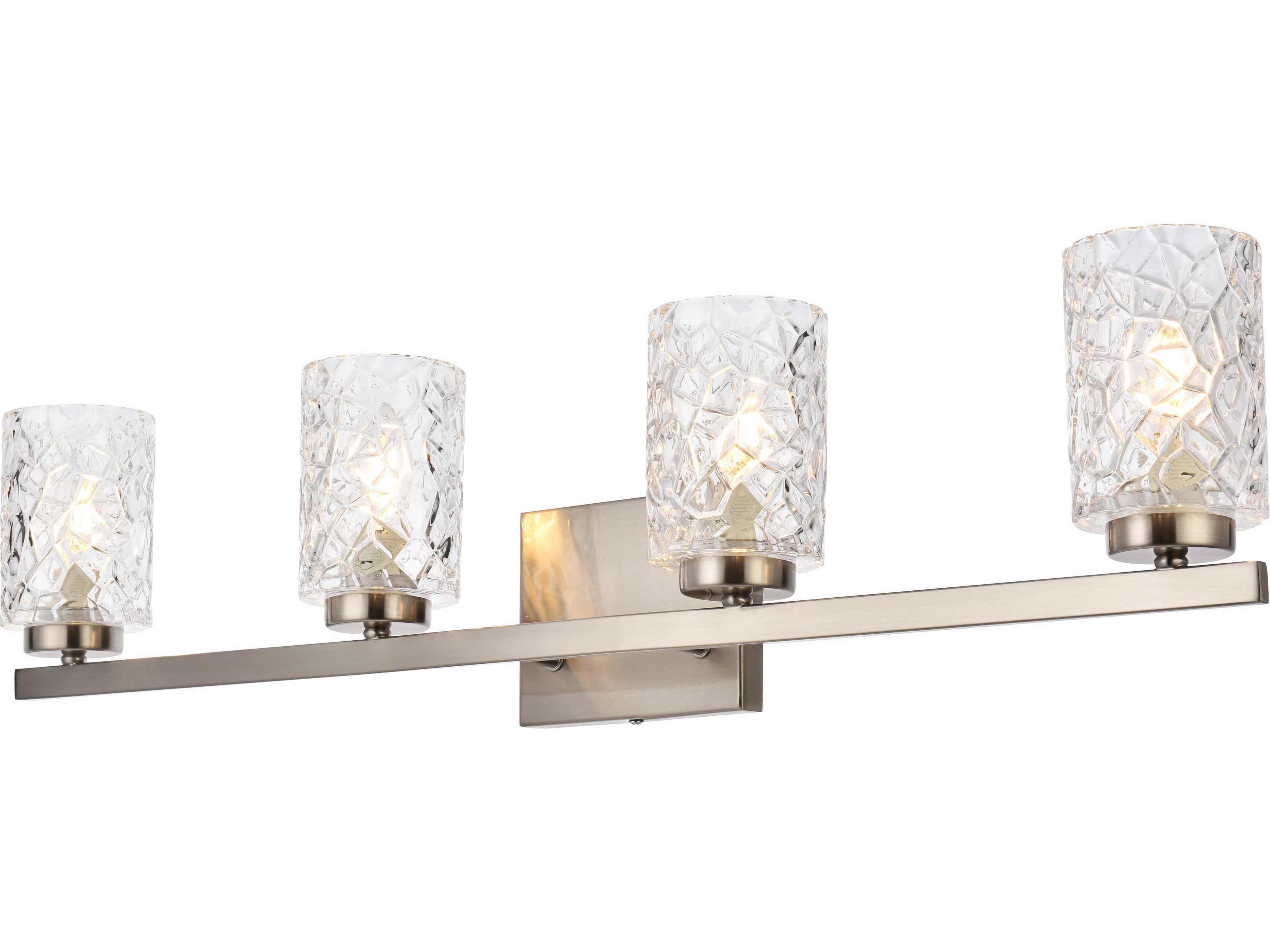 Elegant Lighting Cassie 4-Light Satin Nickel And Clear Shade Glass Vanity Light