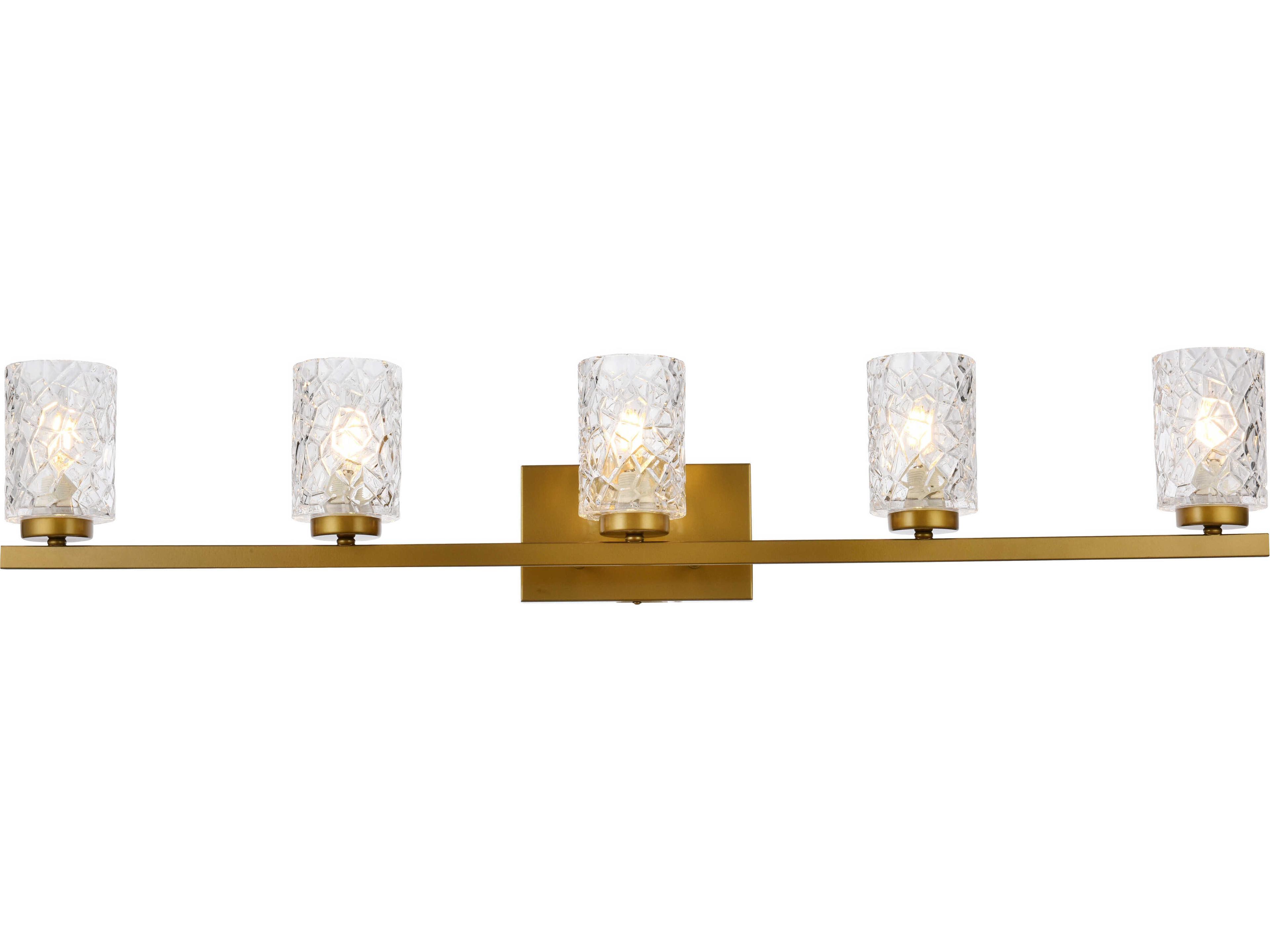 Cassie 5-Light Brass And Clear Shade Glass Vanity Light