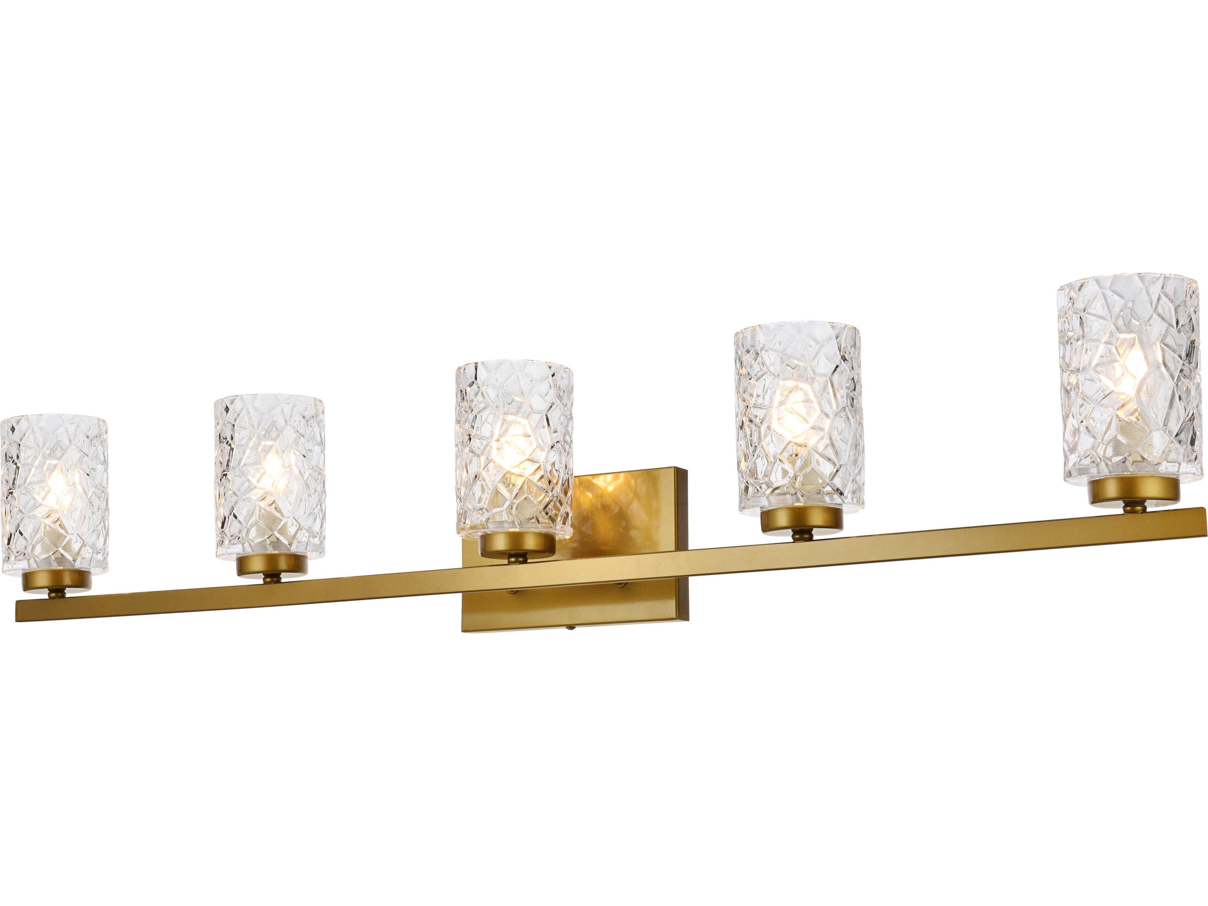 Elegant Lighting Cassie 5-Light Brass And Clear Shade Glass Vanity Light