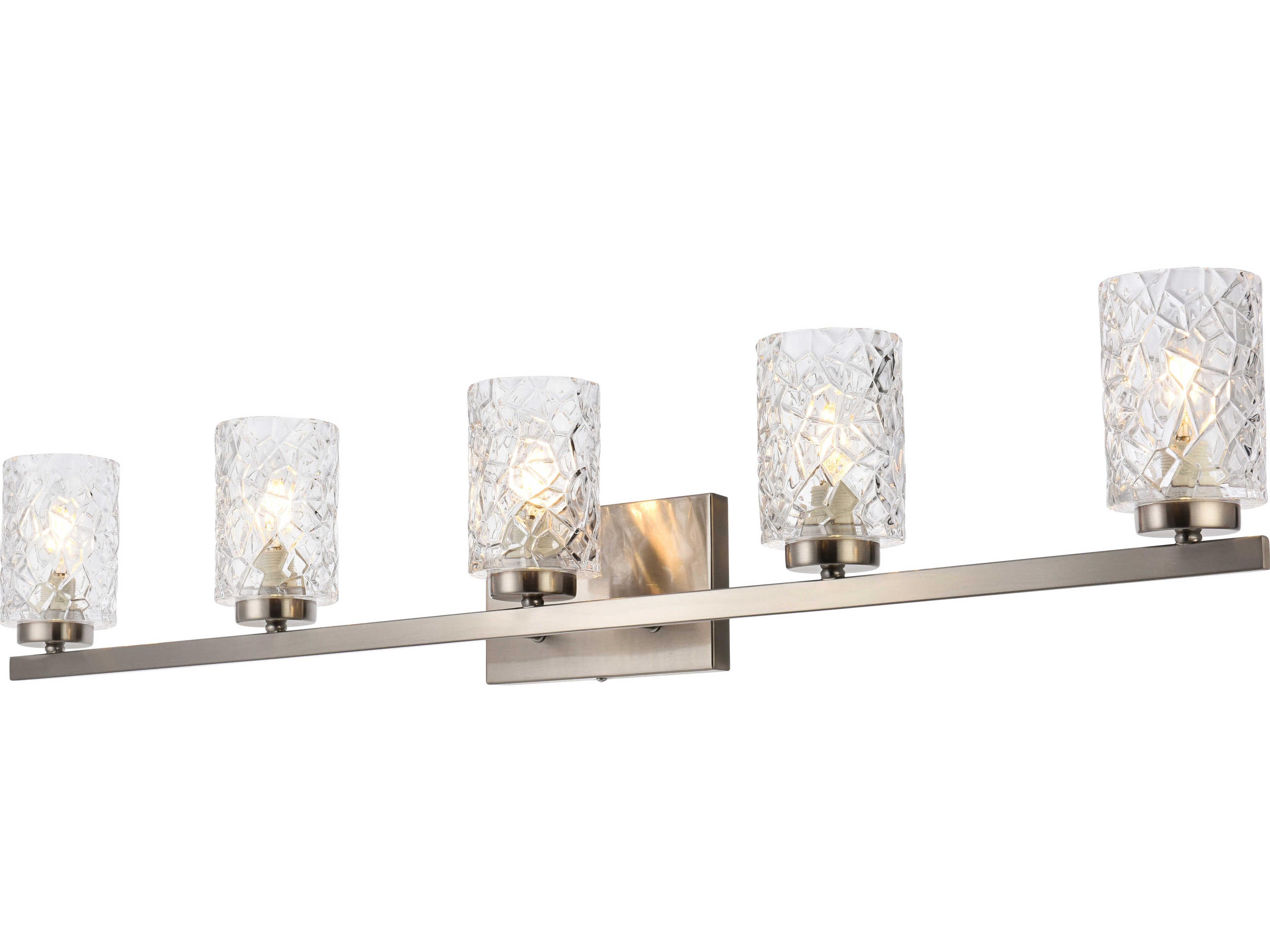 Elegant Lighting Cassie 5-Light Satin Nickel And Clear Shade Glass Vanity Light