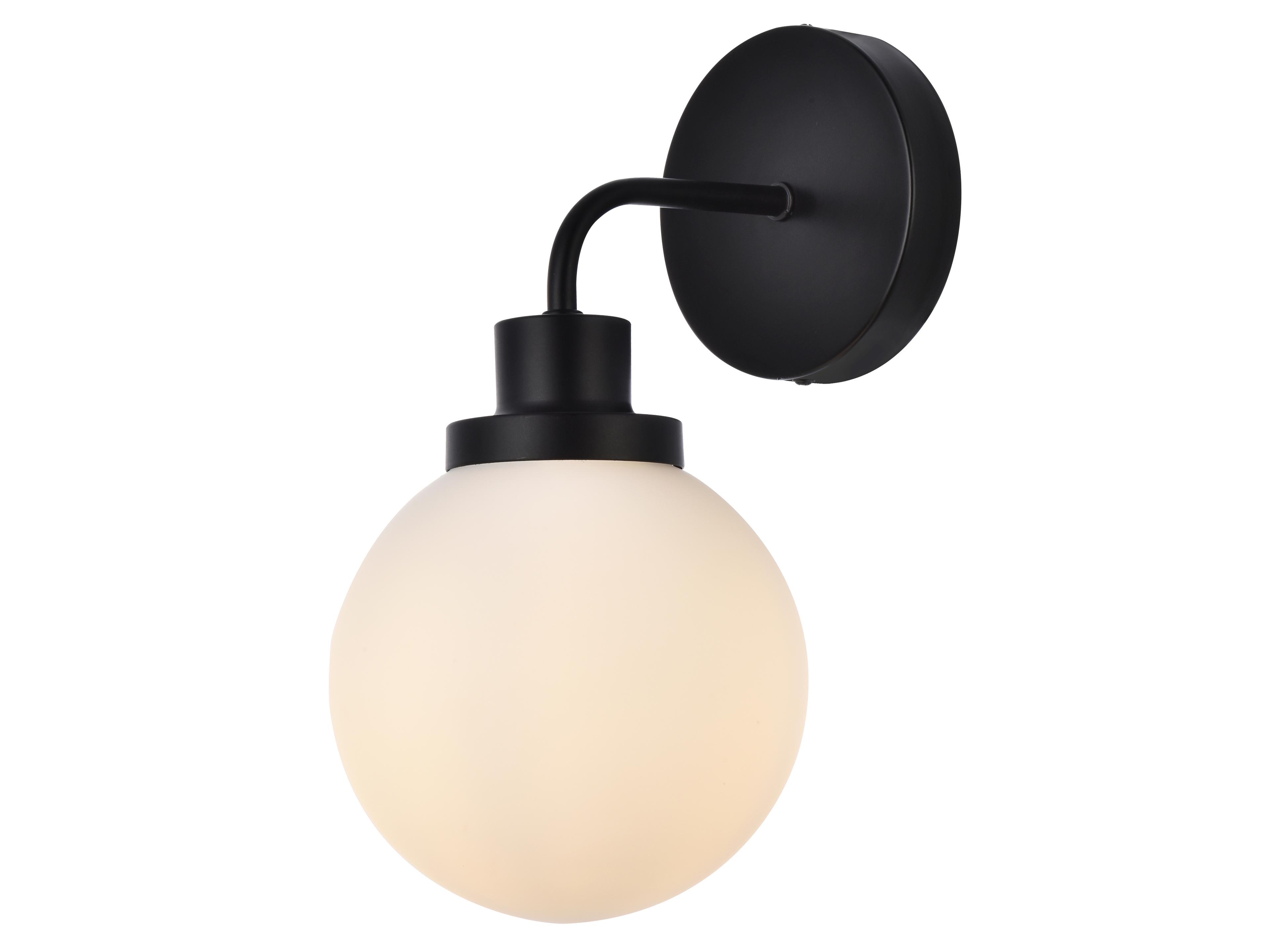 Elegant Lighting Hanson 1-Light Black And Frosted Shade White Glass Wall Sconce