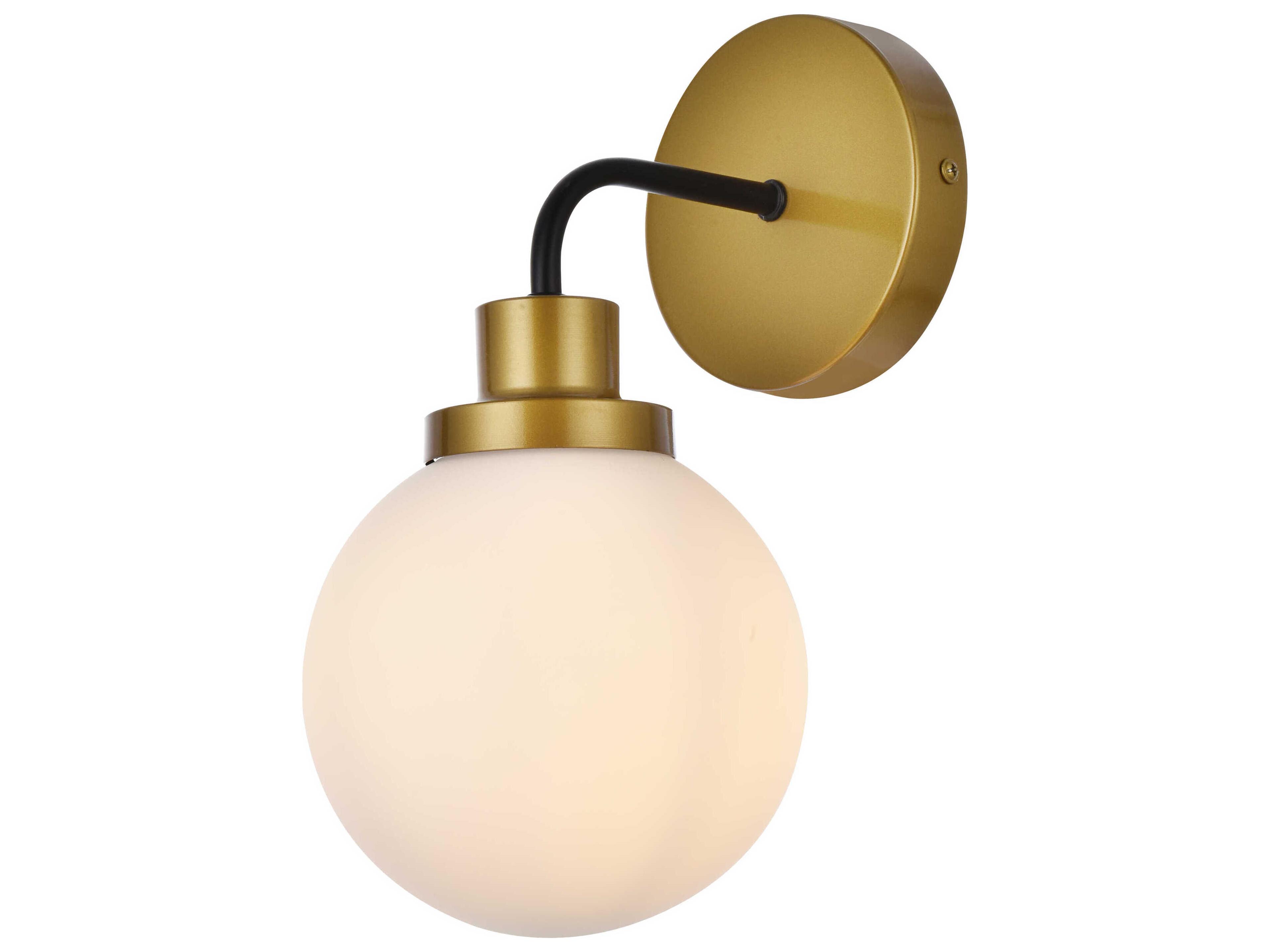 Elegant Lighting Hanson 1-Light Black And Brass Frosted Shade Glass Wall Sconce