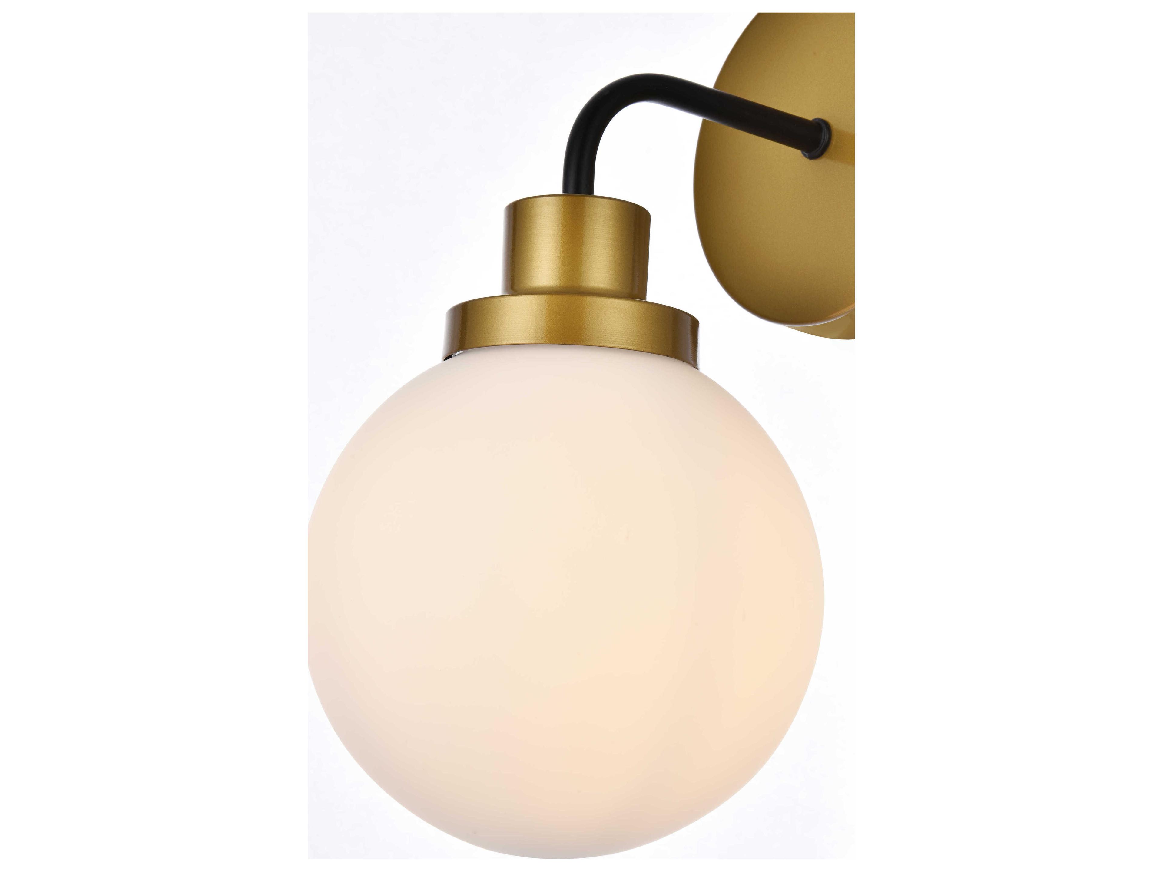 Elegant Lighting Hanson 1-Light Black And Brass Frosted Shade Glass Wall Sconce