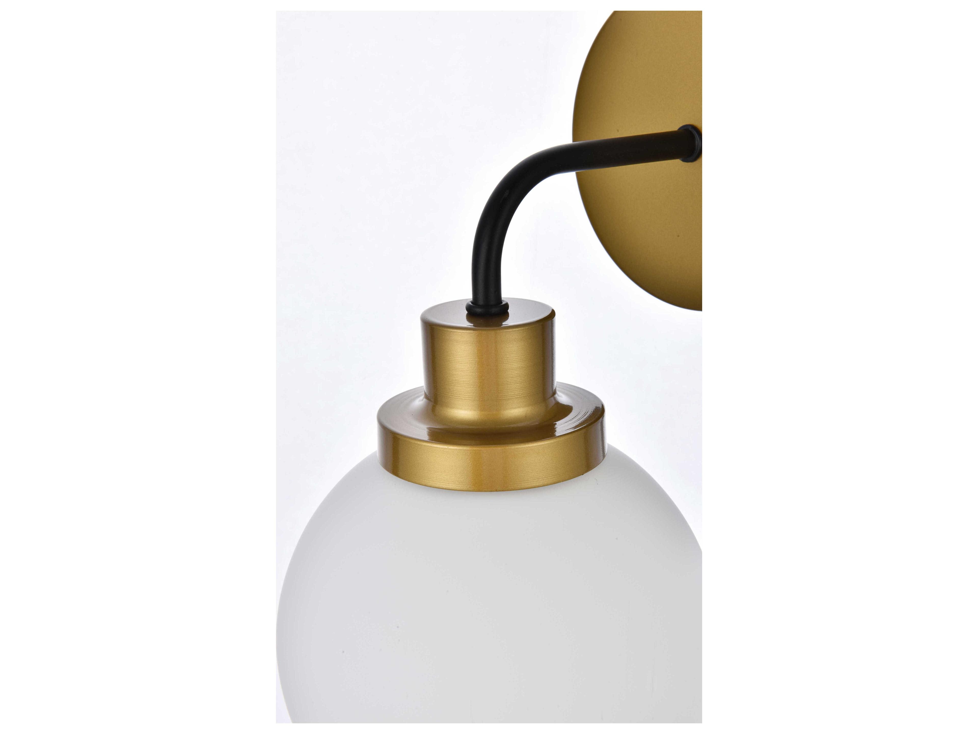 Elegant Lighting Hanson 1-Light Black And Brass Frosted Shade Glass Wall Sconce