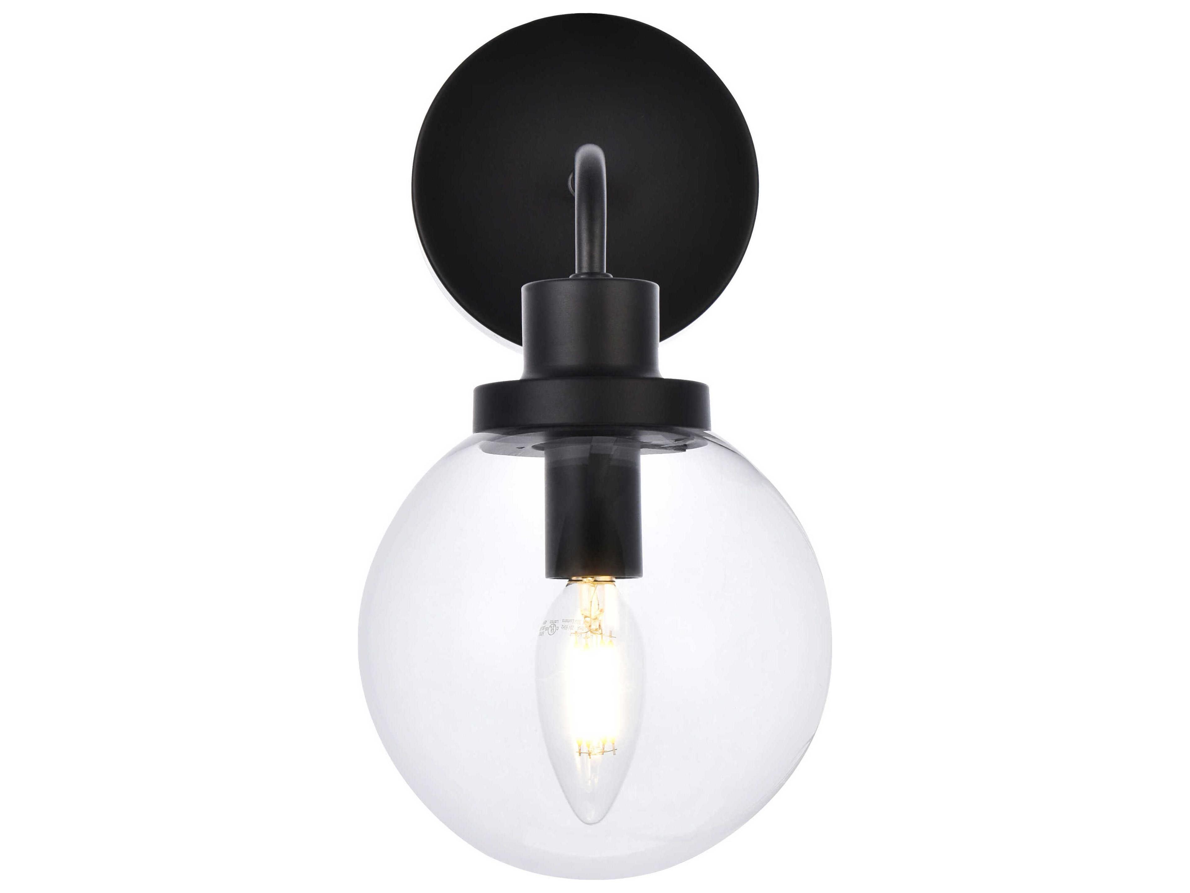 Hanson 1-Light Black And Clear Shade Glass Wall Sconce