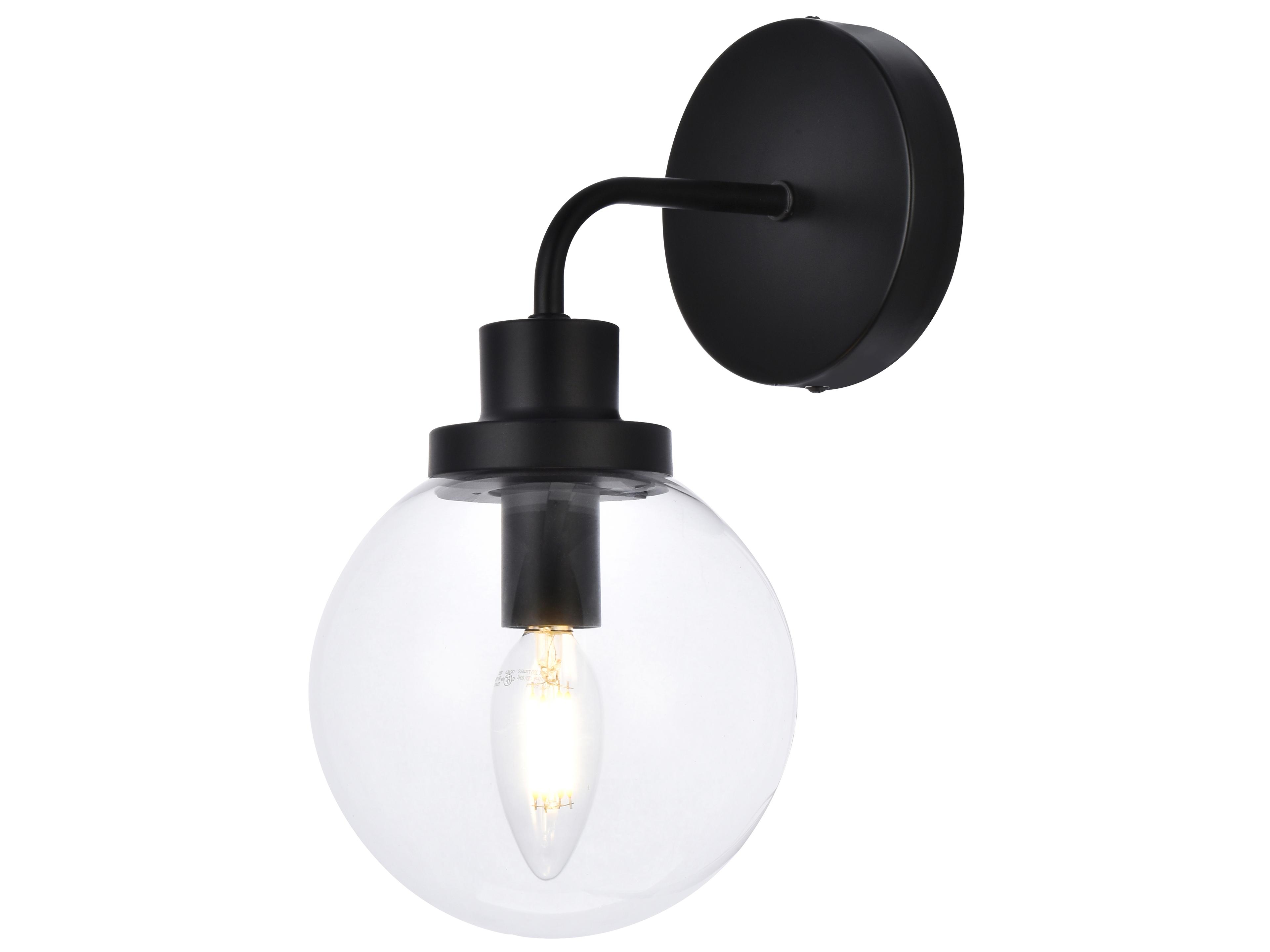 Elegant Lighting Hanson 1-Light Black And Clear Shade Glass Wall Sconce