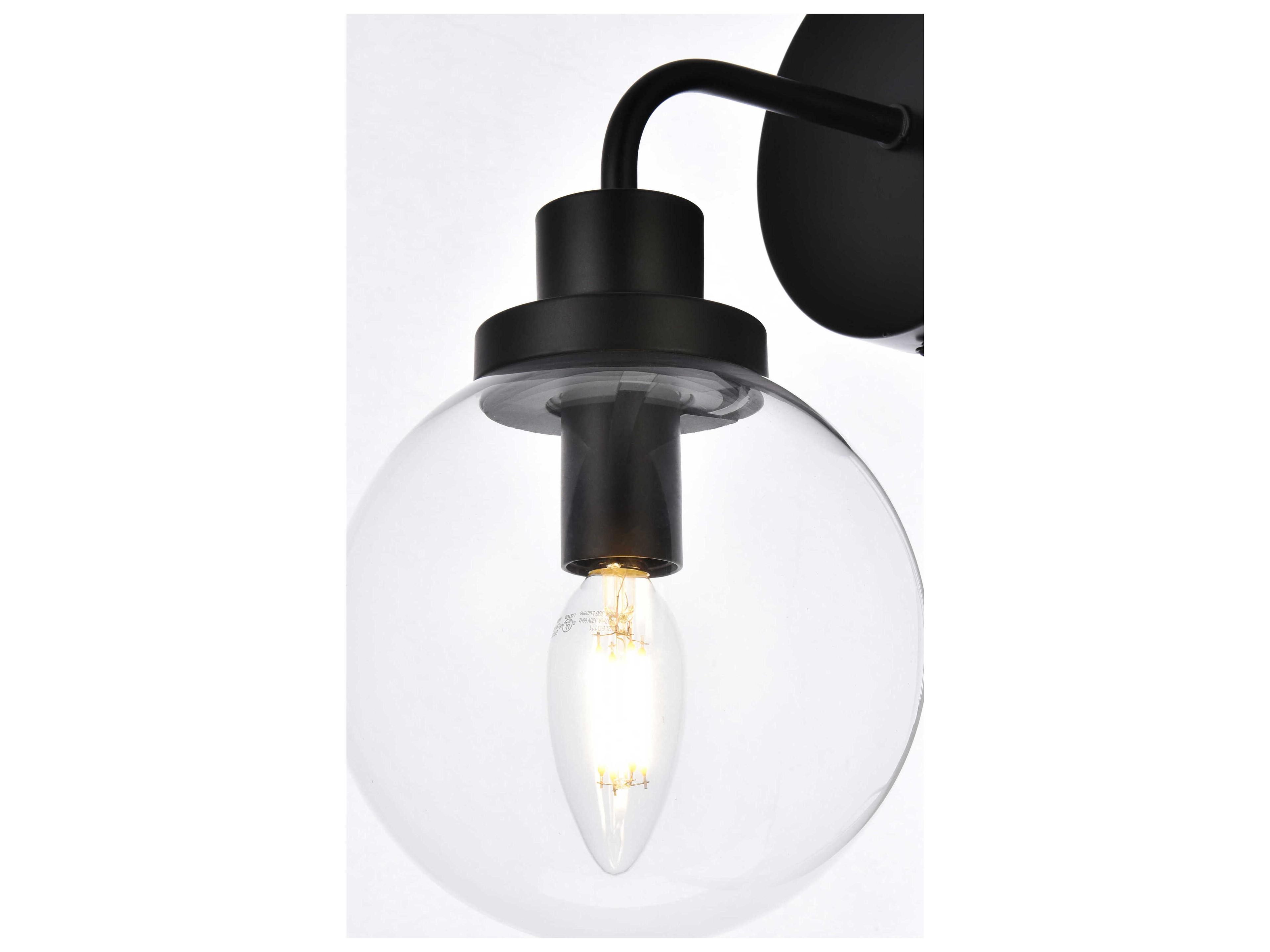 Elegant Lighting Hanson 1-Light Black And Clear Shade Glass Wall Sconce