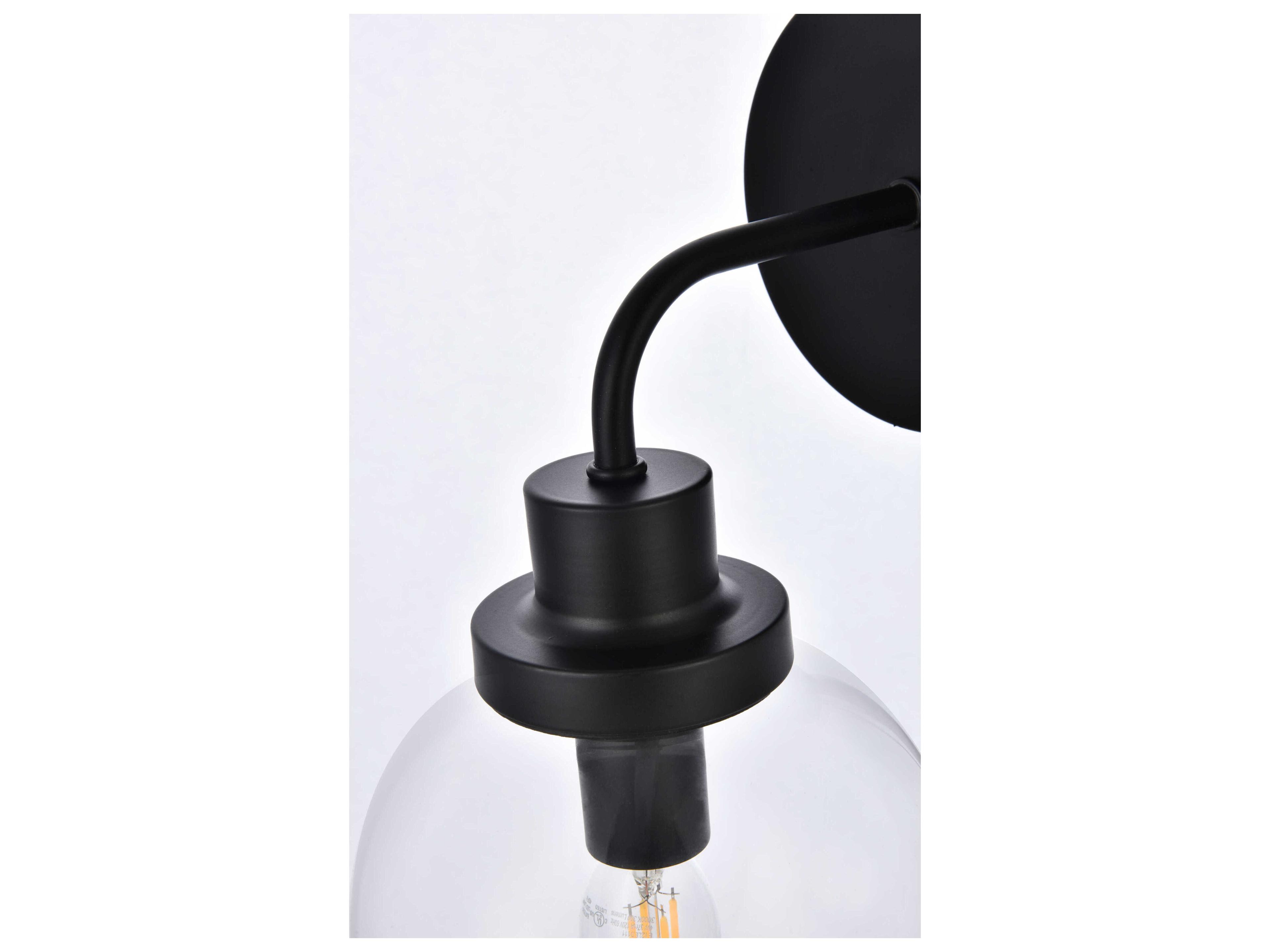 Elegant Lighting Hanson 1-Light Black And Clear Shade Glass Wall Sconce