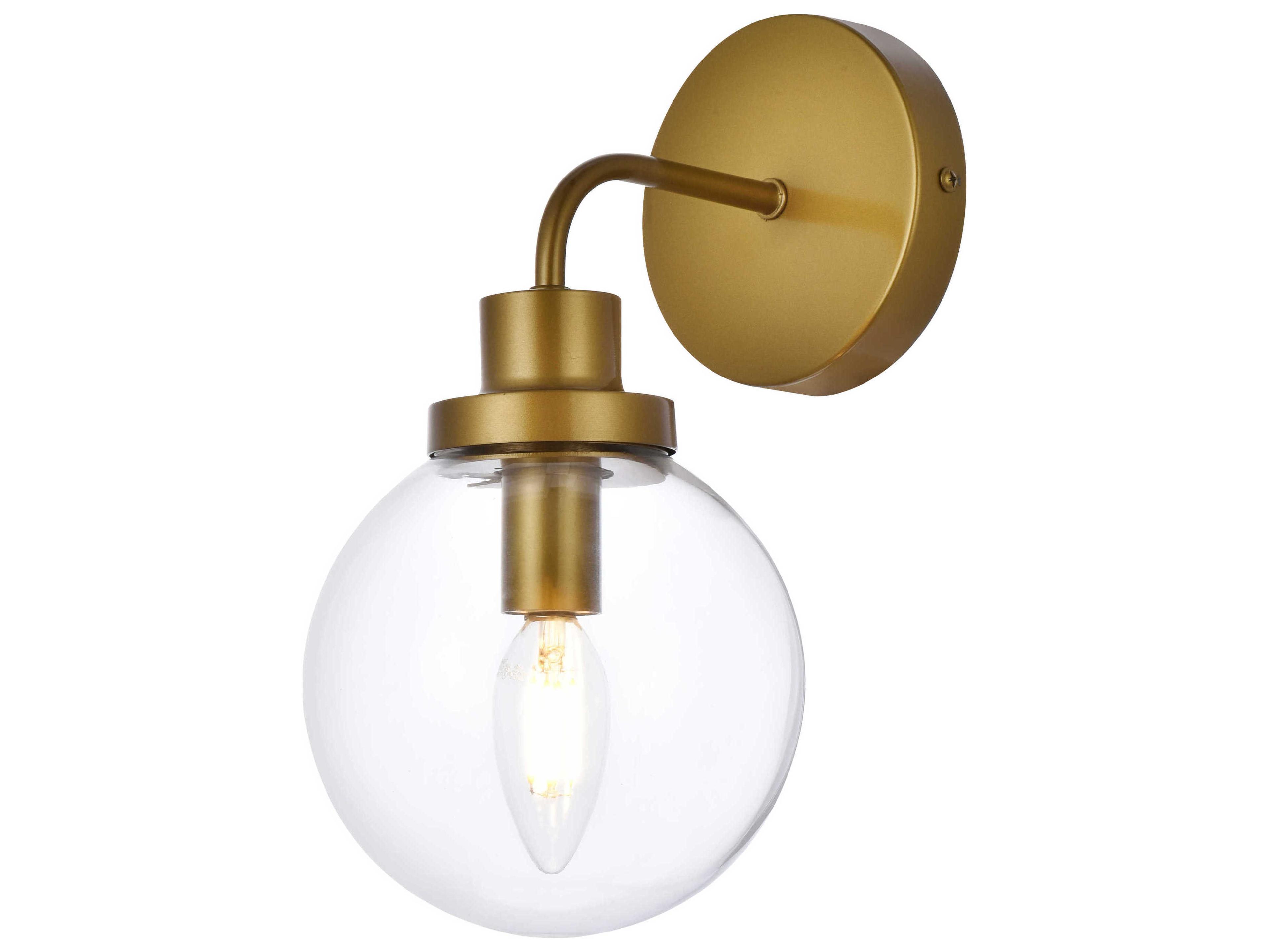 Elegant Lighting Hanson 1-Light Brass And Clear Shade Glass Wall Sconce