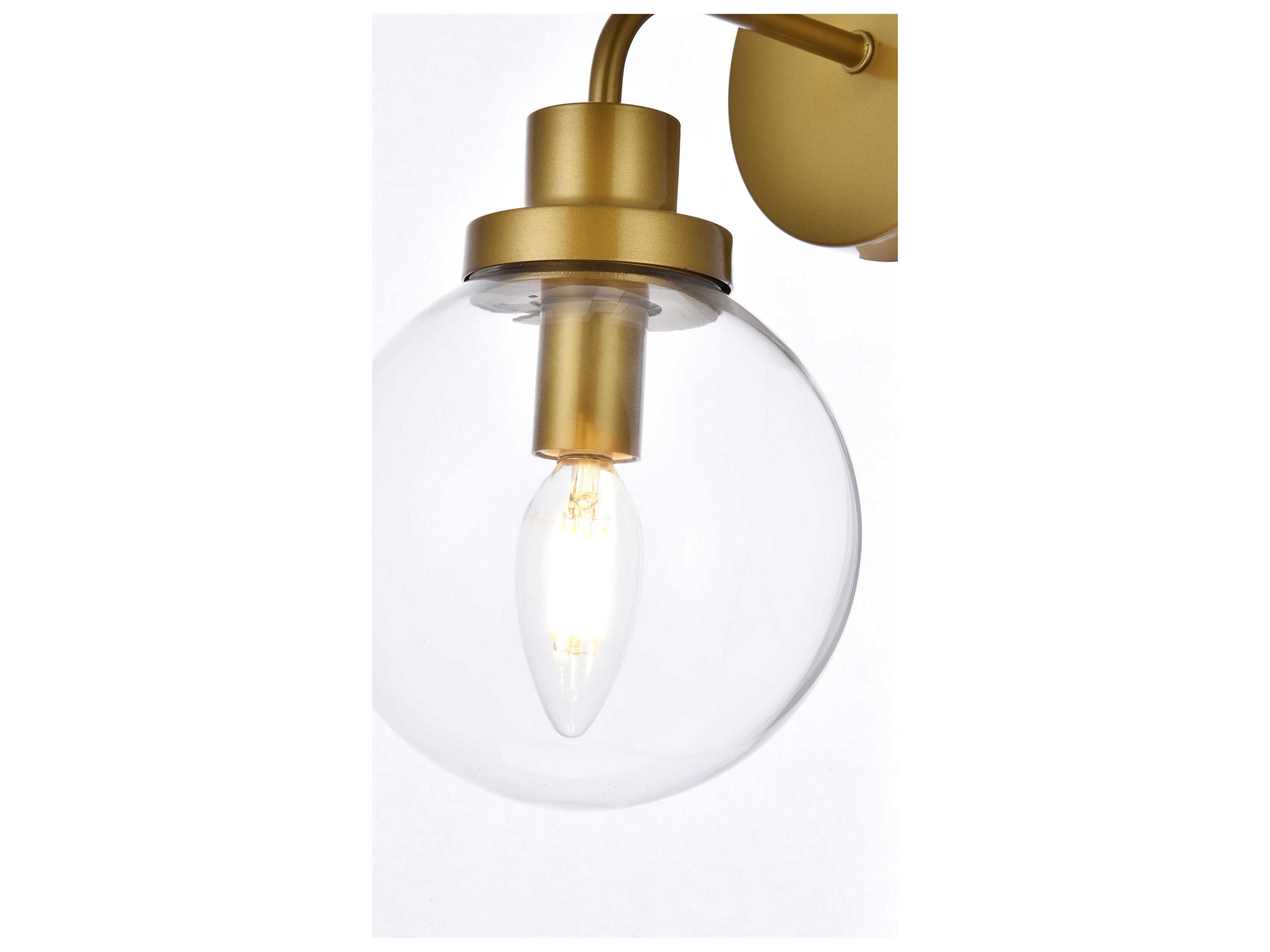 Elegant Lighting Hanson 1-Light Brass And Clear Shade Glass Wall Sconce