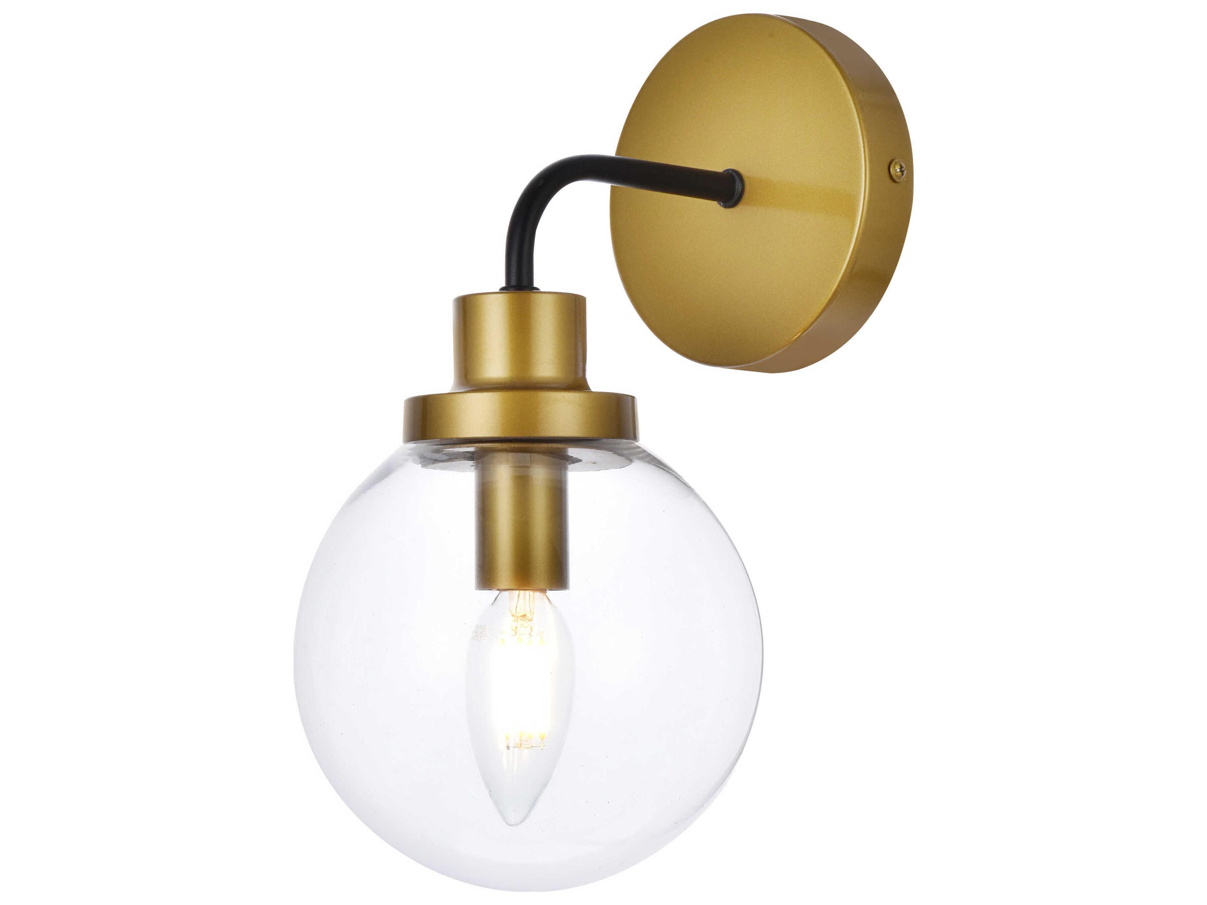 Elegant Lighting Hanson 1-Light Black And Brass Clear Shade Glass Wall Sconce