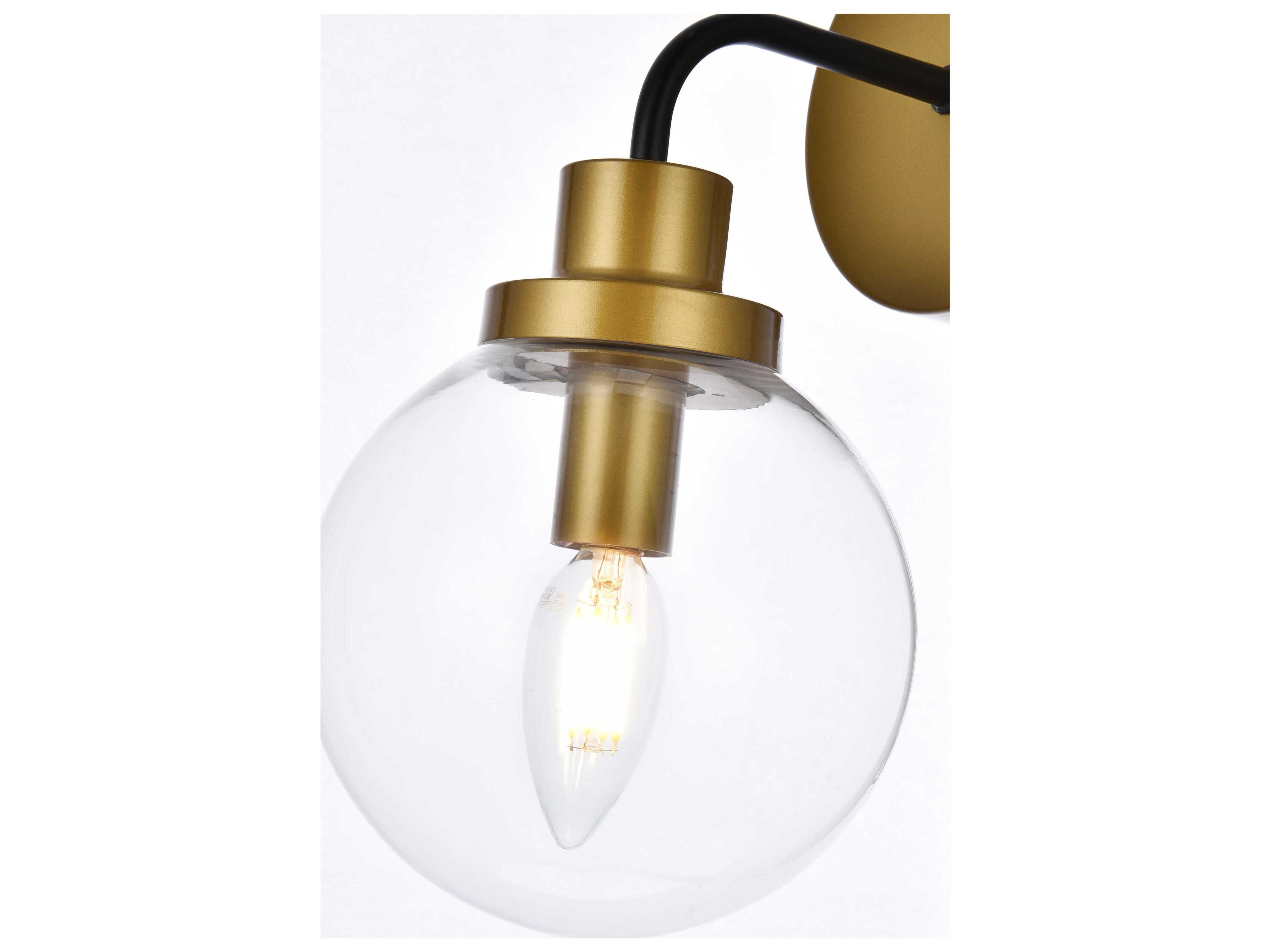 Elegant Lighting Hanson 1-Light Black And Brass Clear Shade Glass Wall Sconce