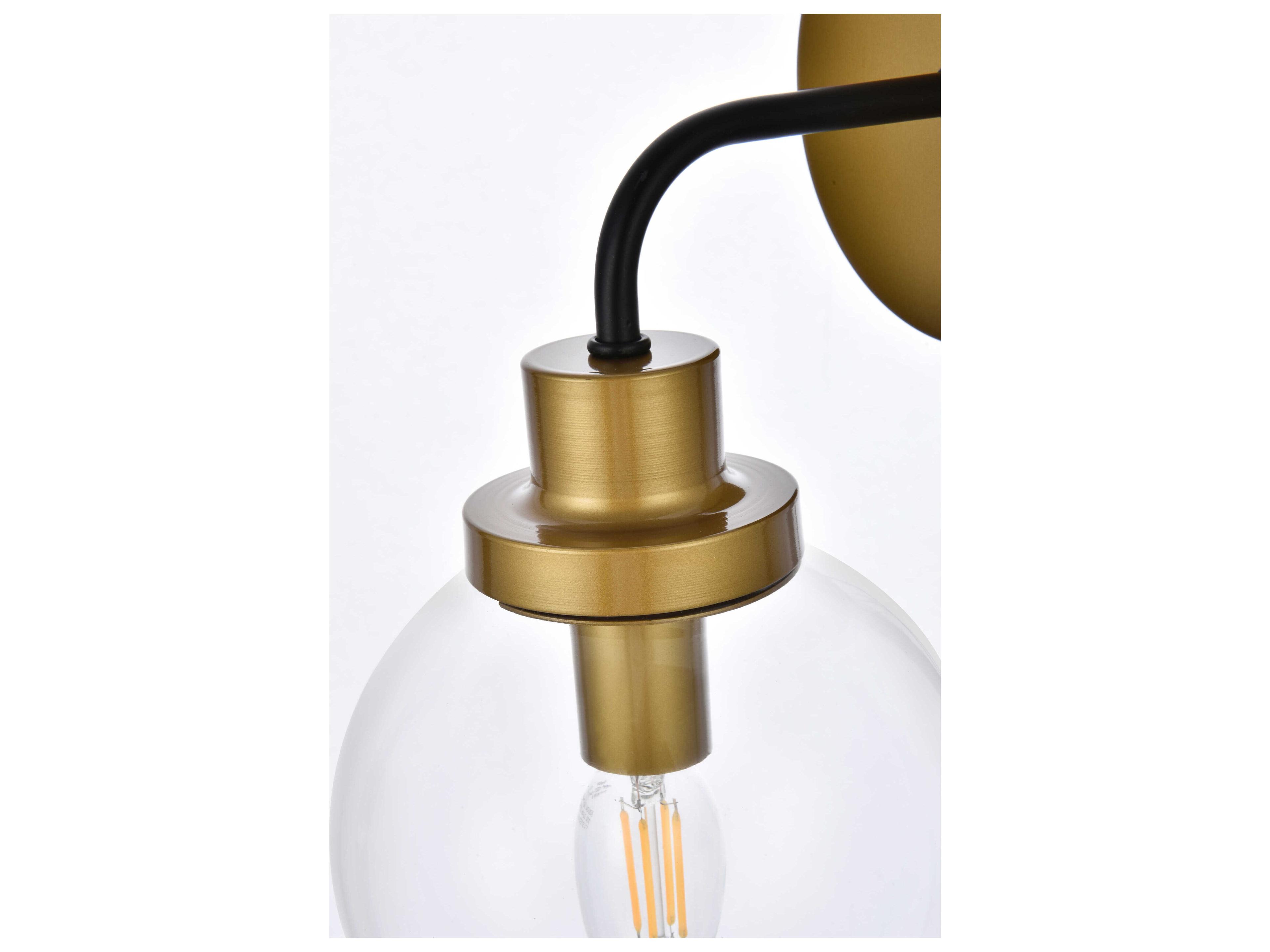 Elegant Lighting Hanson 1-Light Black And Brass Clear Shade Glass Wall Sconce