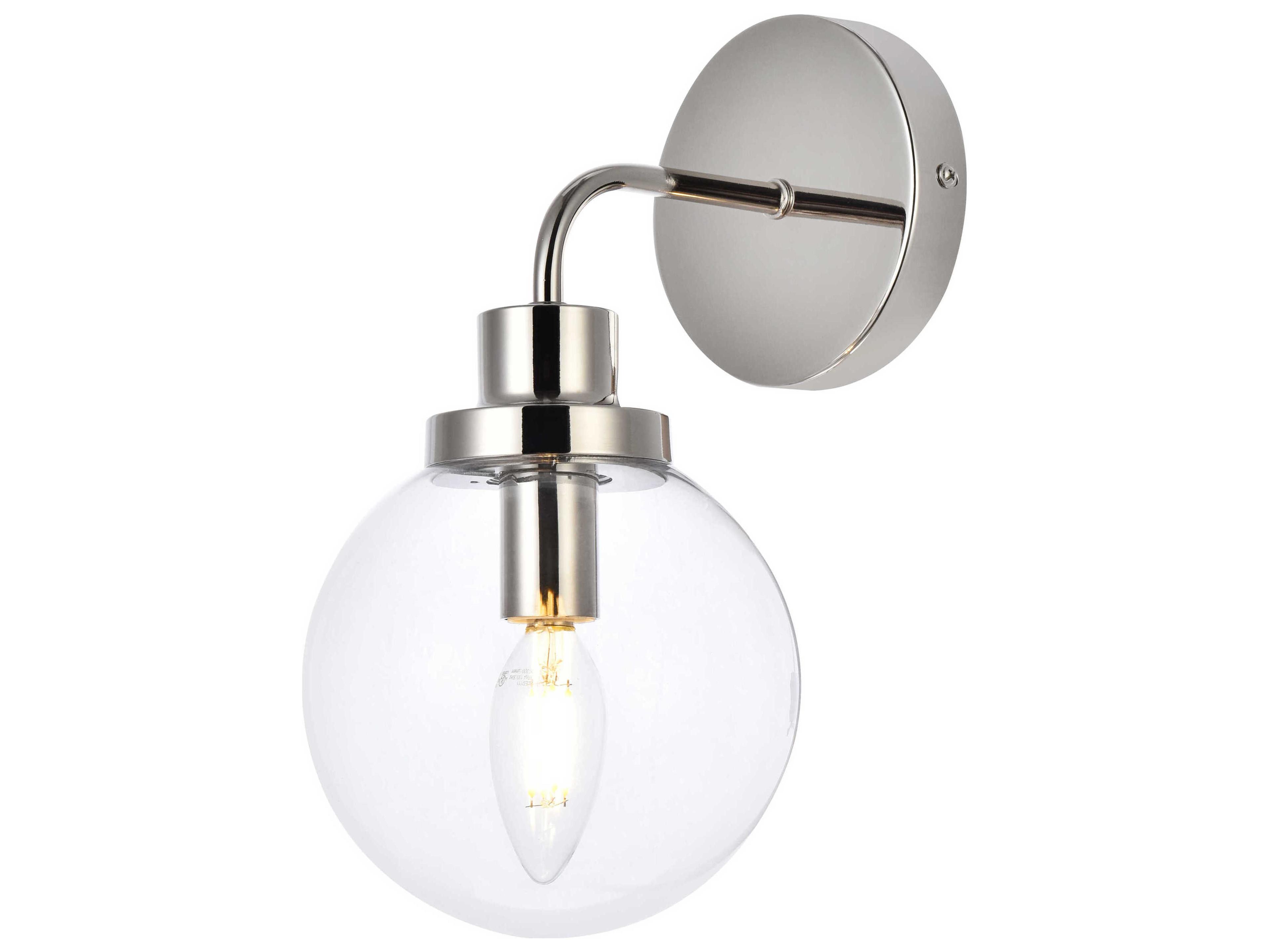 Elegant Lighting Hanson 1-Light Polished Nickel And Clear Shade Glass Wall Sconce