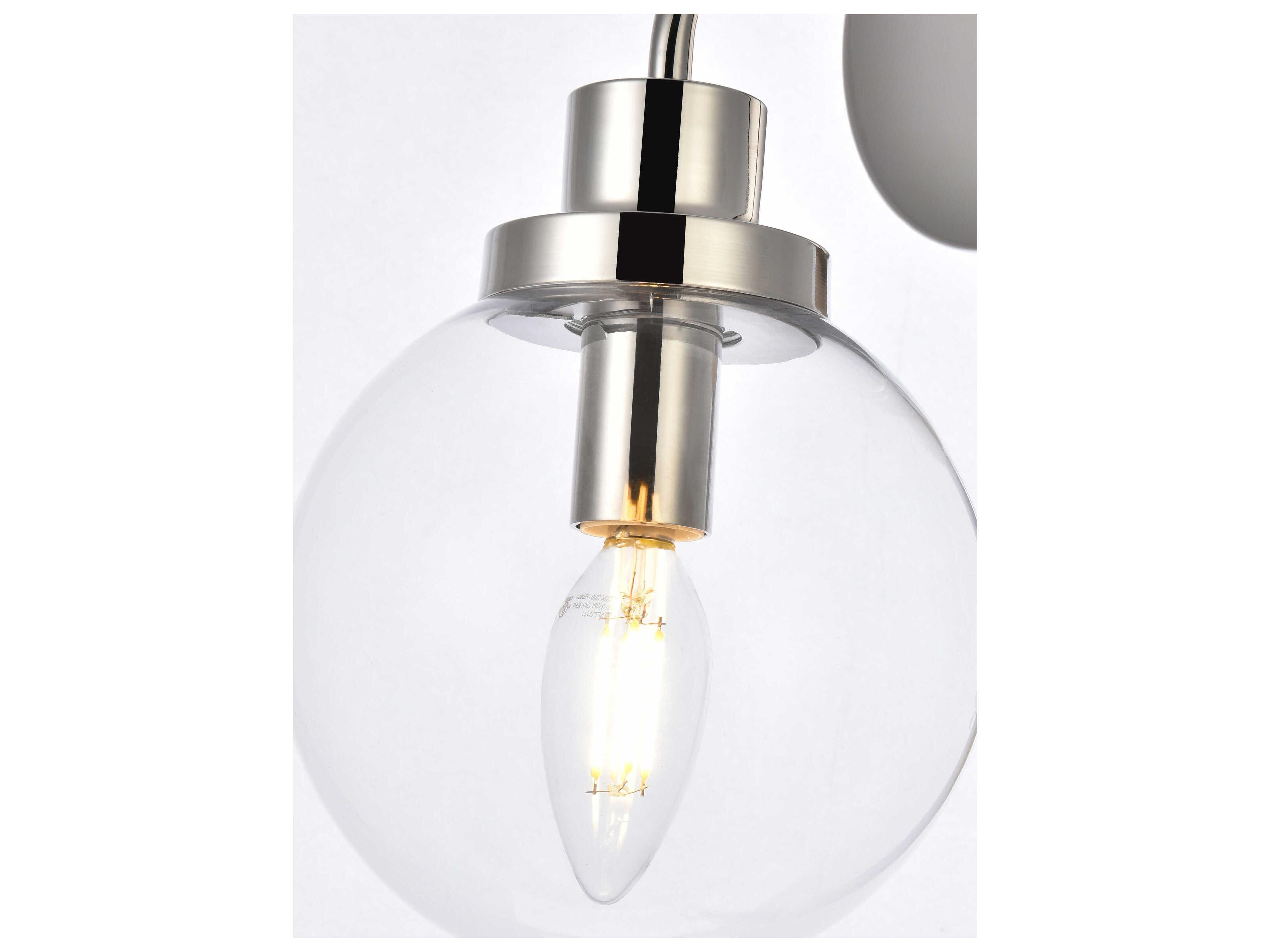 Elegant Lighting Hanson 1-Light Polished Nickel And Clear Shade Glass Wall Sconce