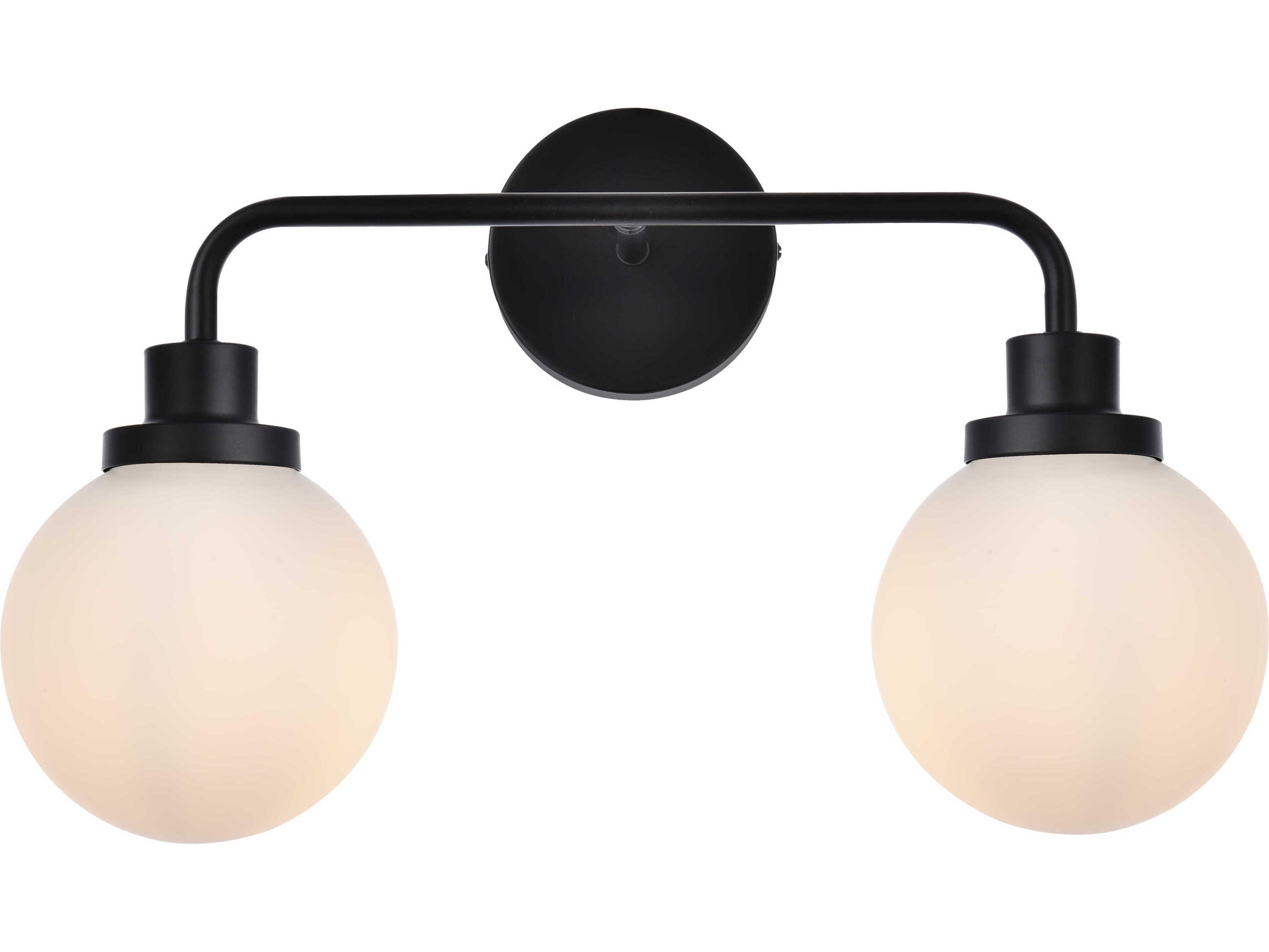 Hanson 2-Light Black And Frosted Shade Glass Vanity Light