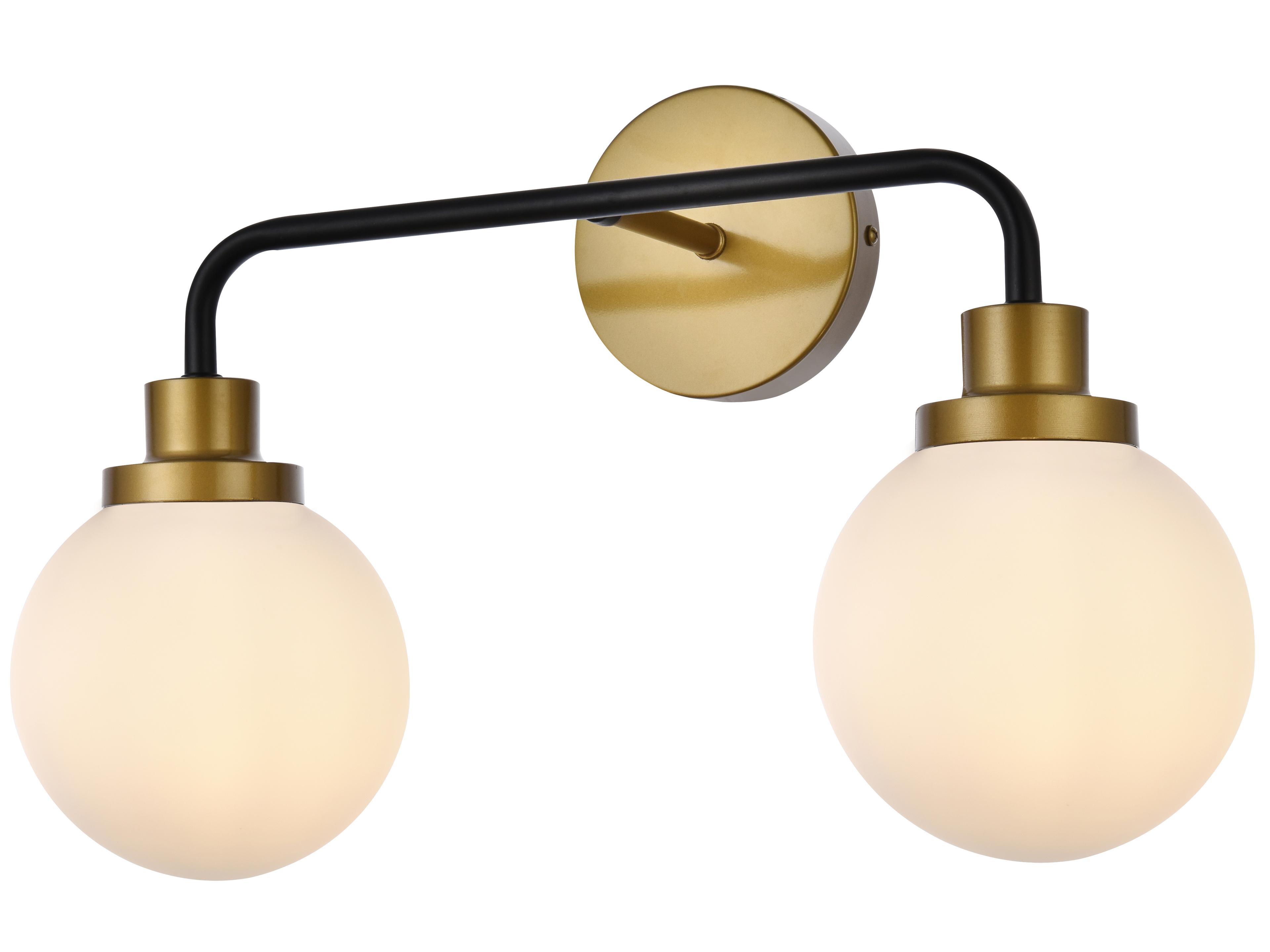 Elegant Lighting Hanson 2-Light Black And Brass Frosted Shade Glass Vanity Light