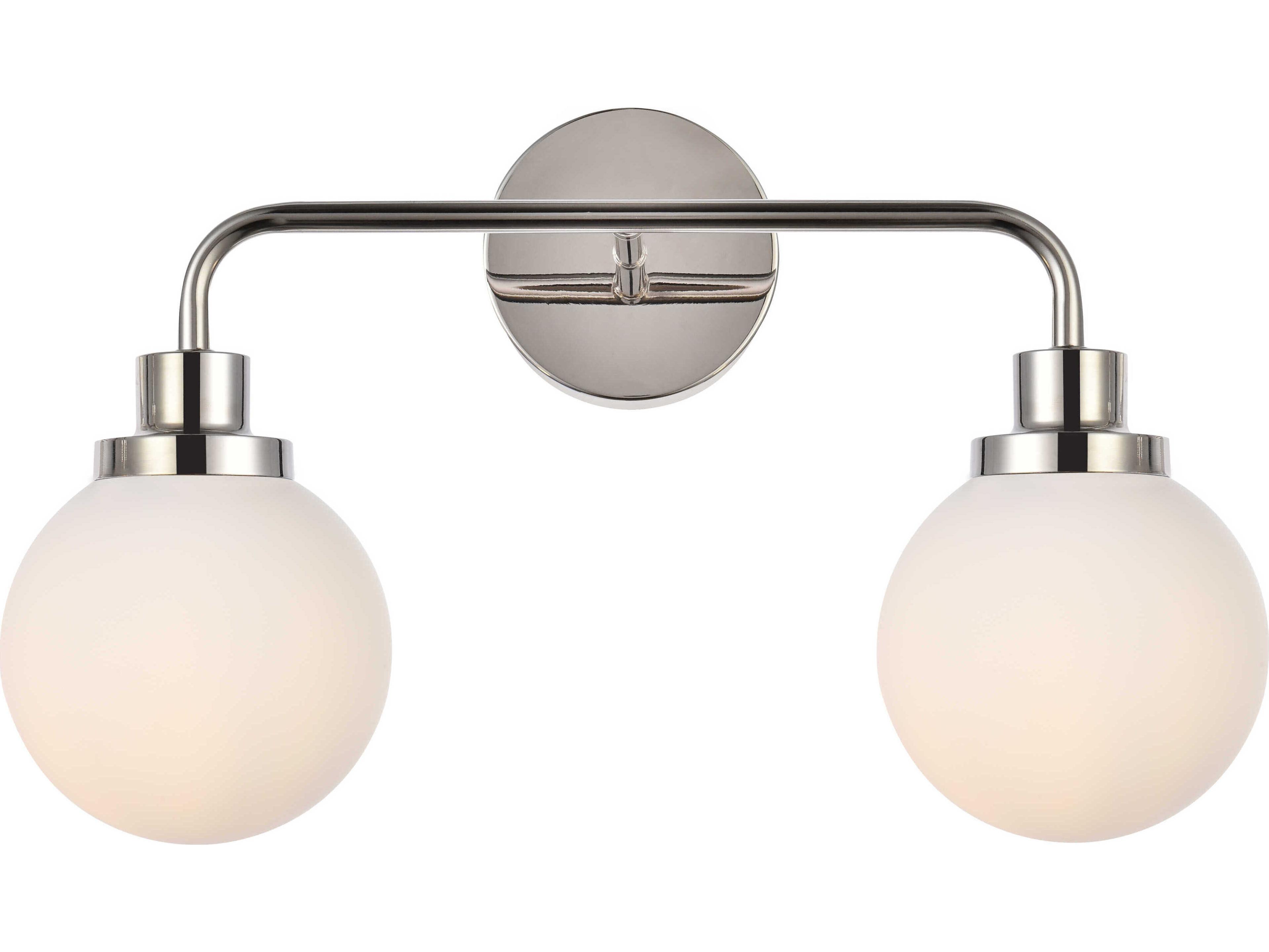 Hanson 2-Light Polished Nickel And Frosted Shade Glass Vanity Light