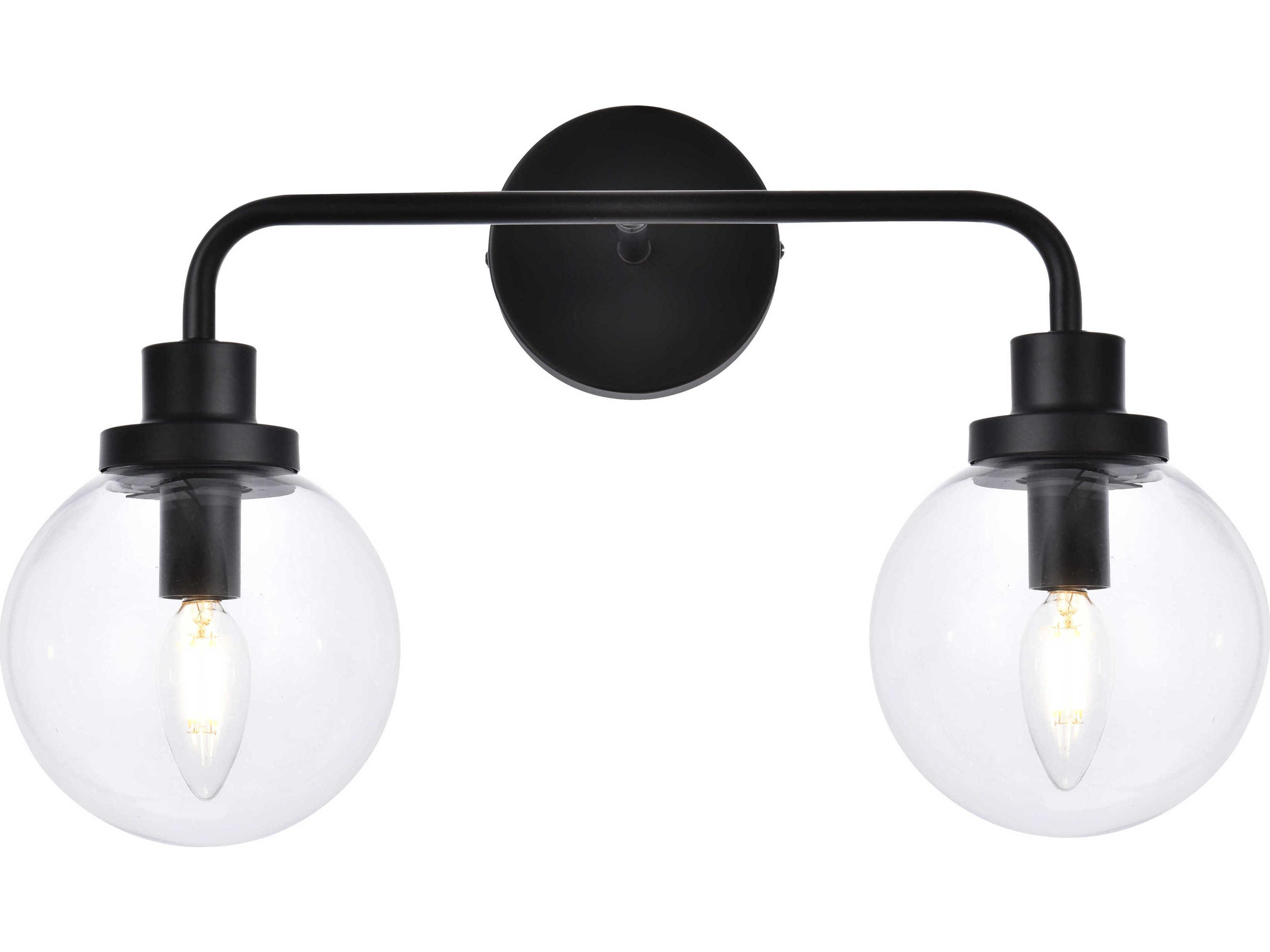 Hanson 2-Light Black And Clear Shade Glass Vanity Light
