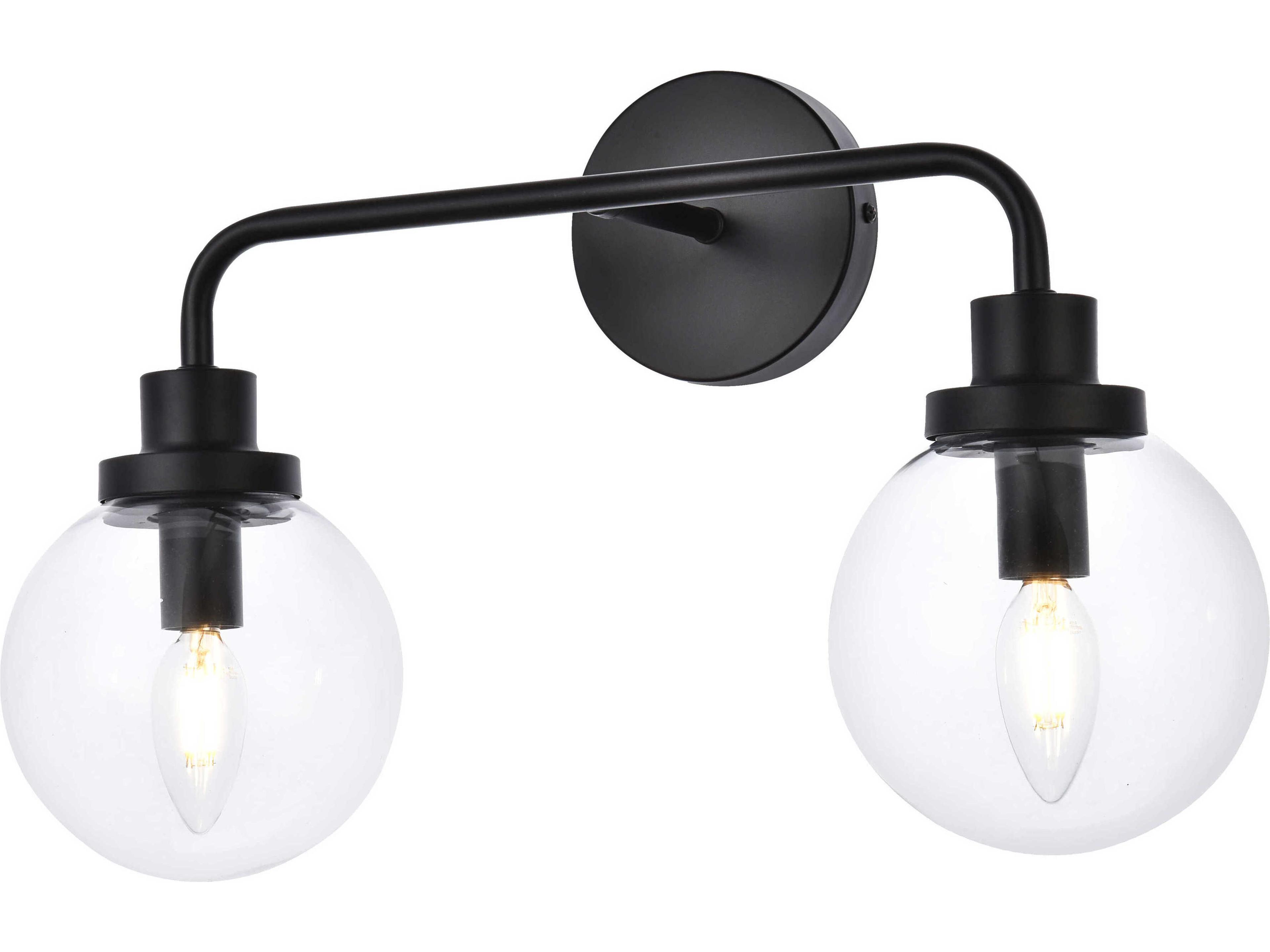 Elegant Lighting Hanson 2-Light Black And Clear Shade Glass Vanity Light