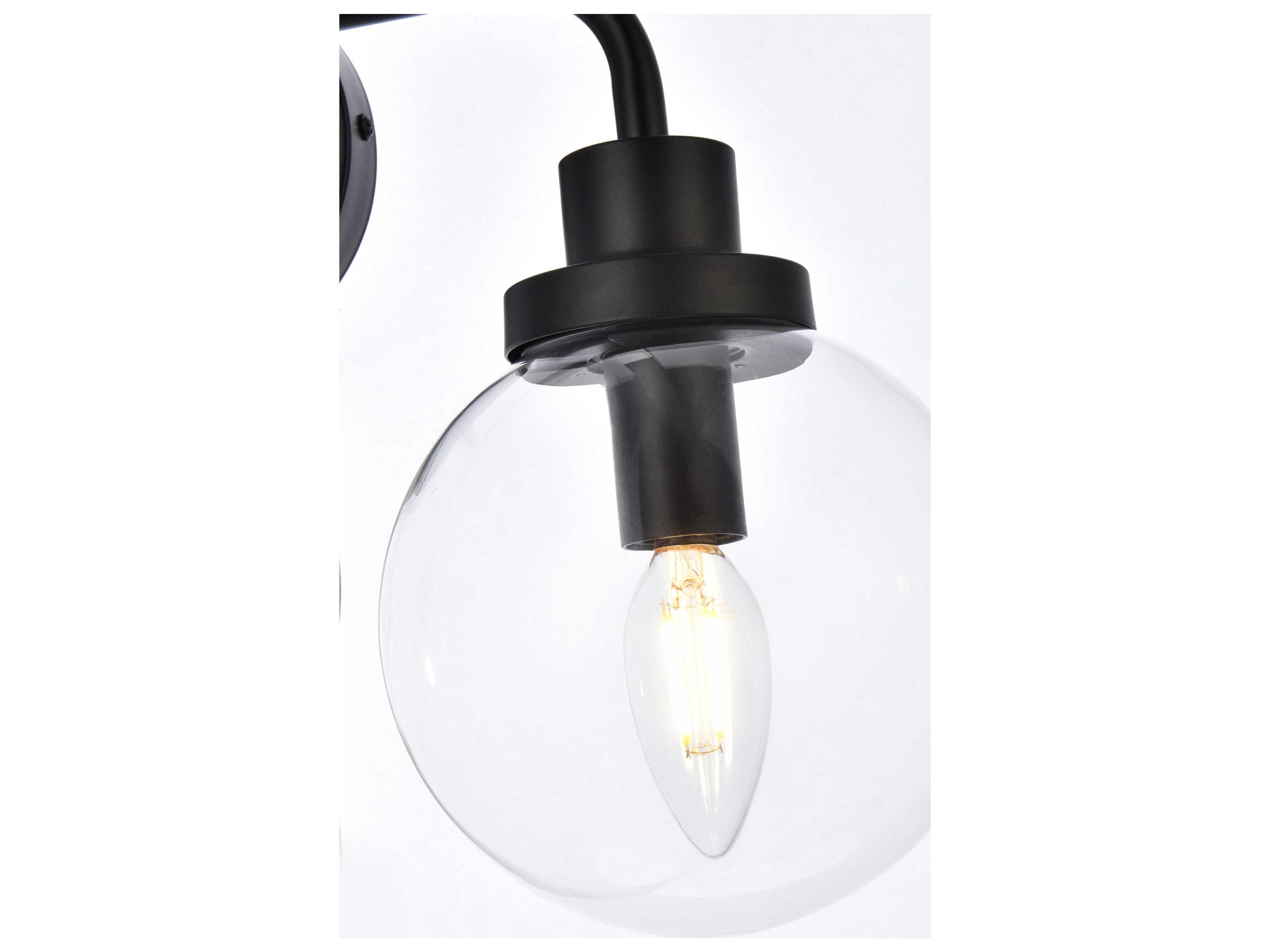 Elegant Lighting Hanson 2-Light Black And Clear Shade Glass Vanity Light