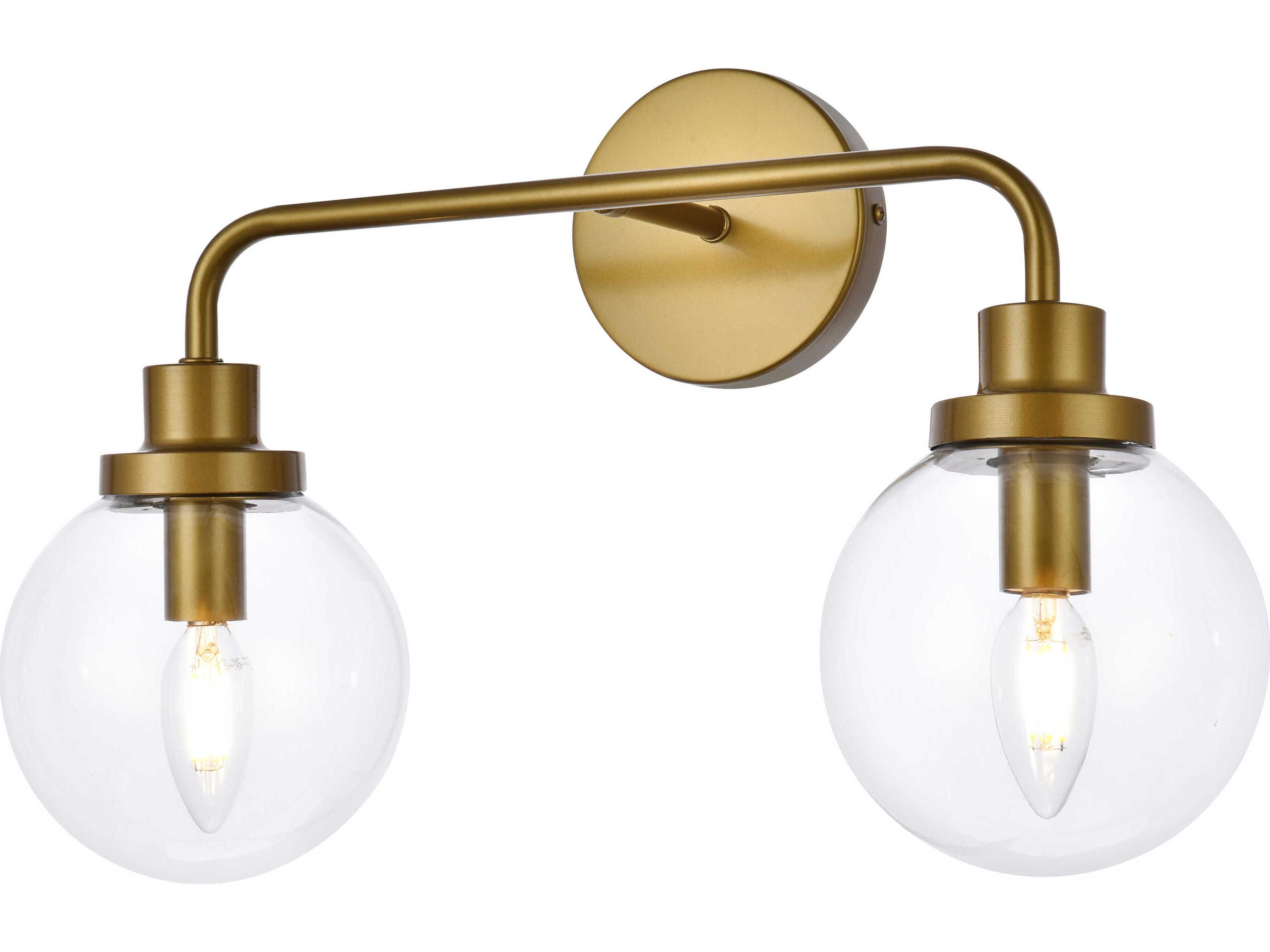 Elegant Lighting Hanson 2-Light Brass And Clear Shade Glass Vanity Light