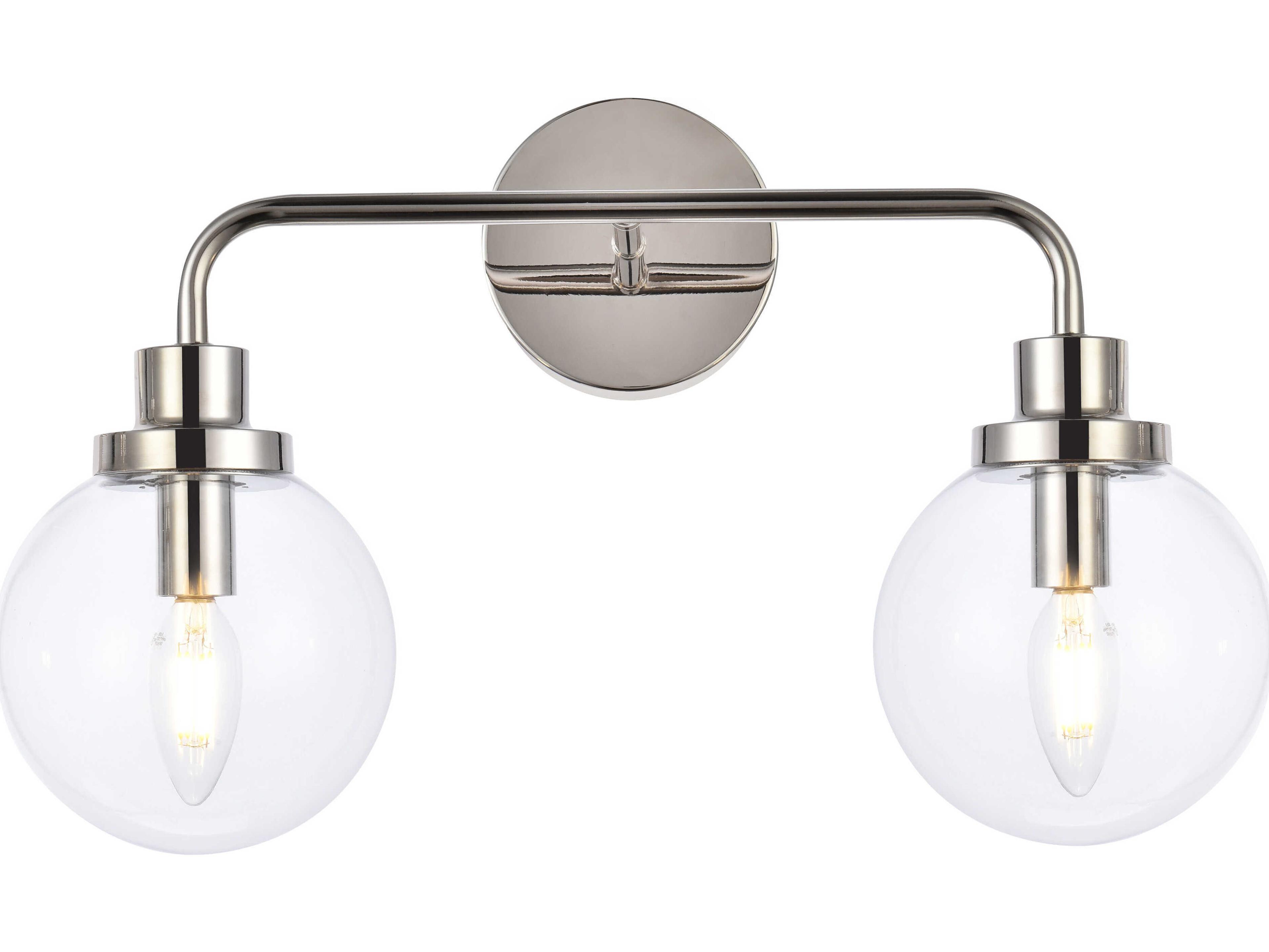 Hanson 2-Light Polished Nickel And Clear Shade Glass Vanity Light