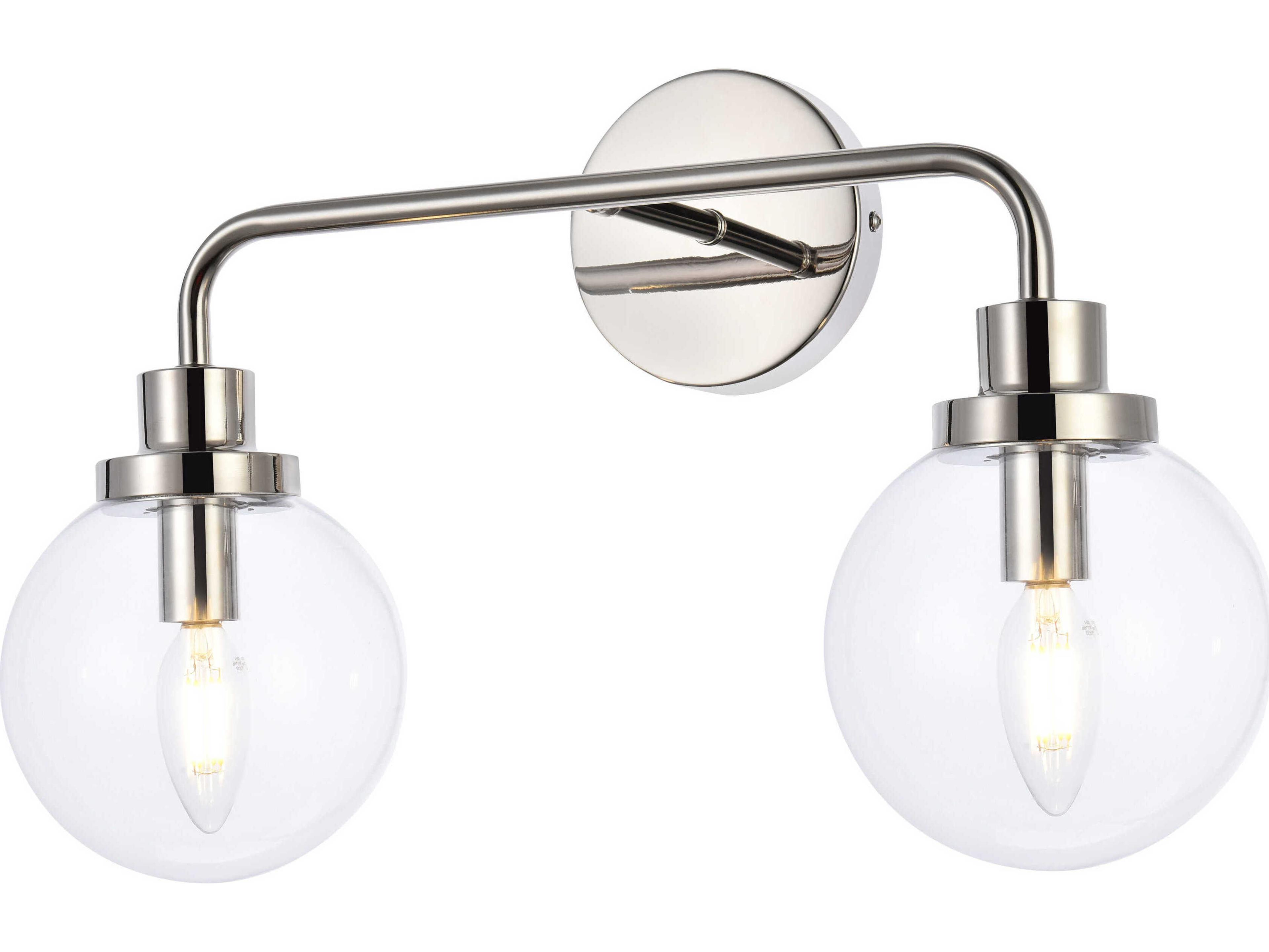 Elegant Lighting Hanson 2-Light Polished Nickel And Clear Shade Glass Vanity Light