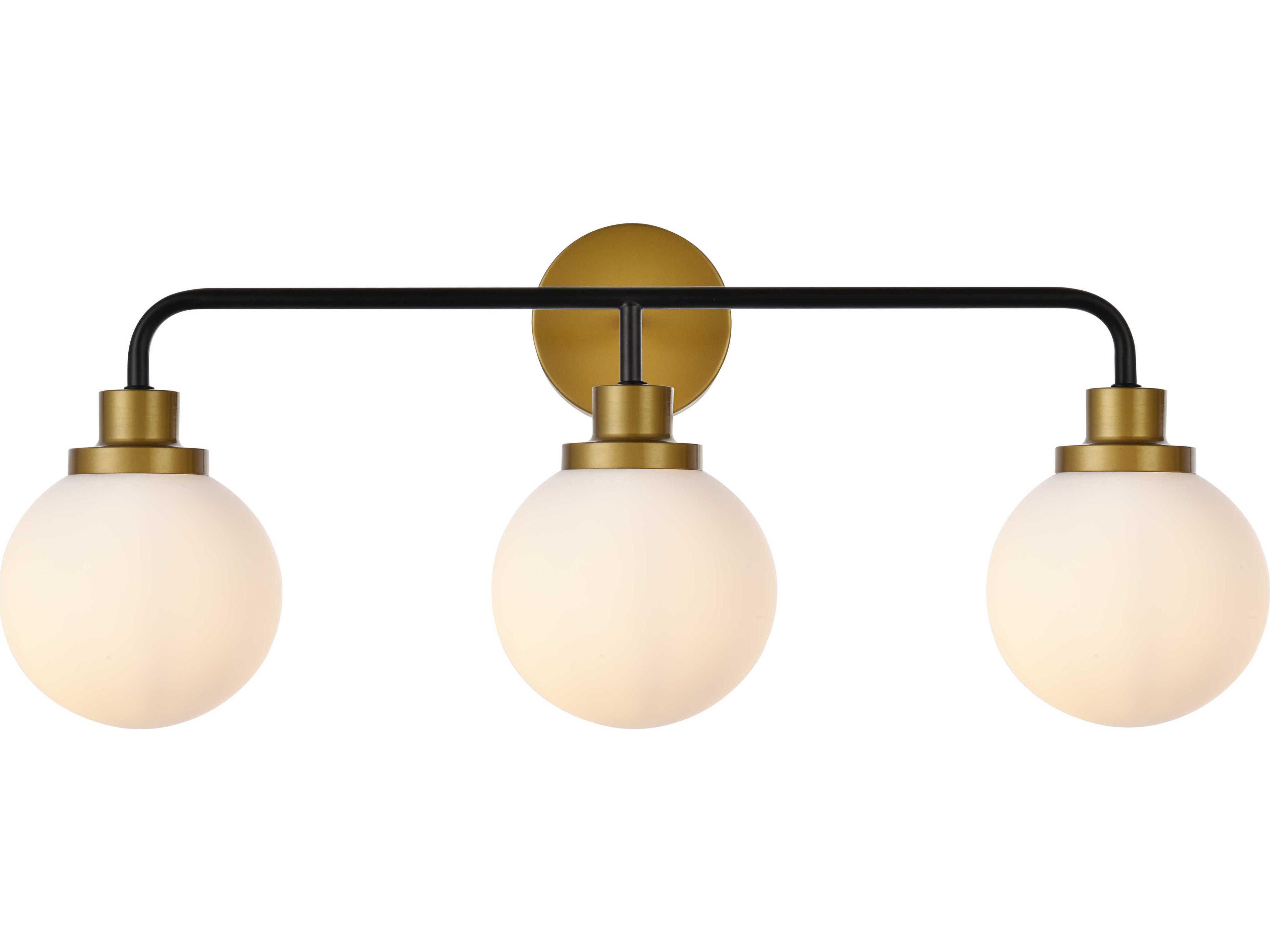 Hanson 3-Light Black And Brass Frosted Shade Glass Vanity Light