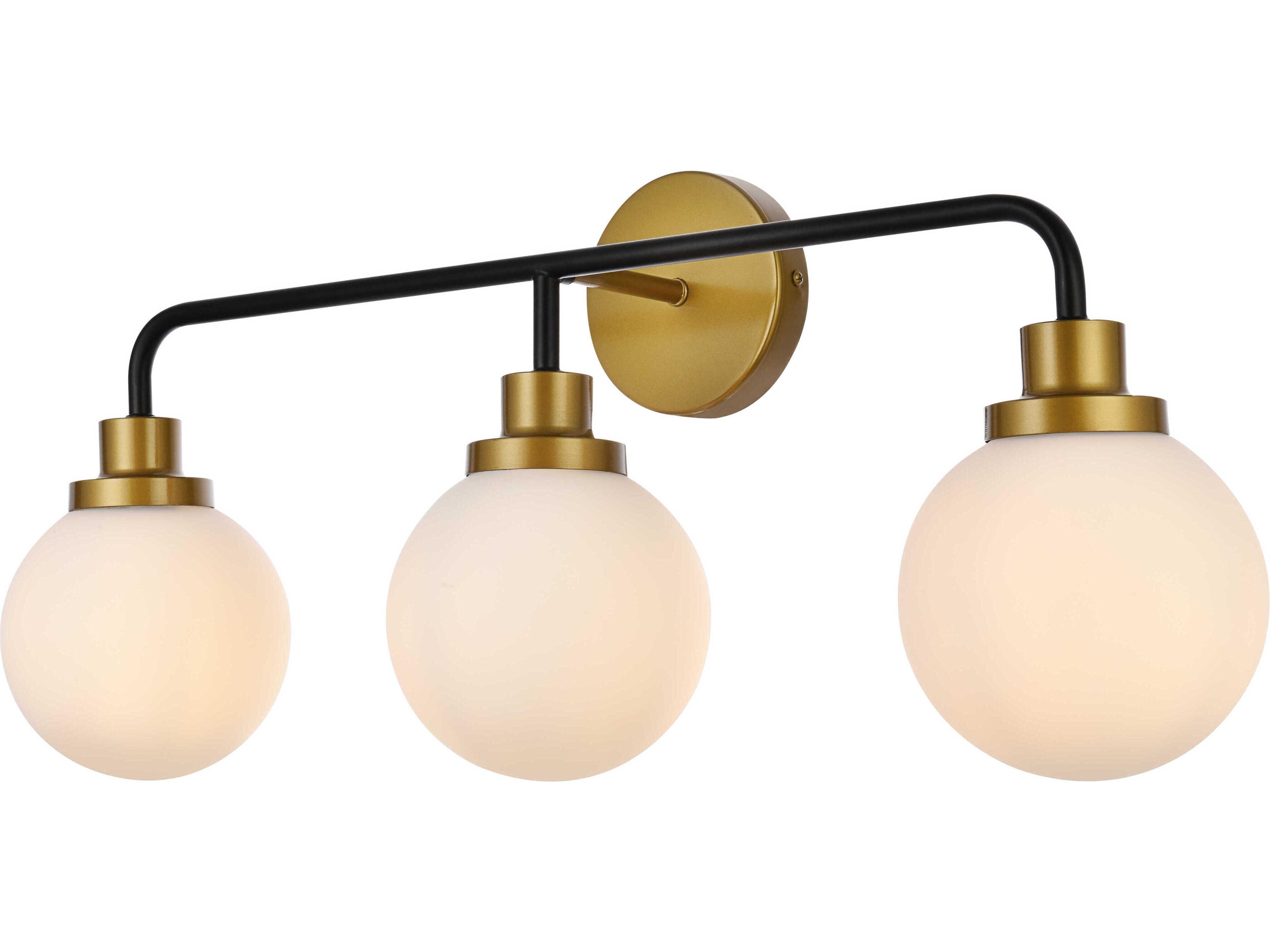 Elegant Lighting Hanson 3-Light Black And Brass Frosted Shade Glass Vanity Light