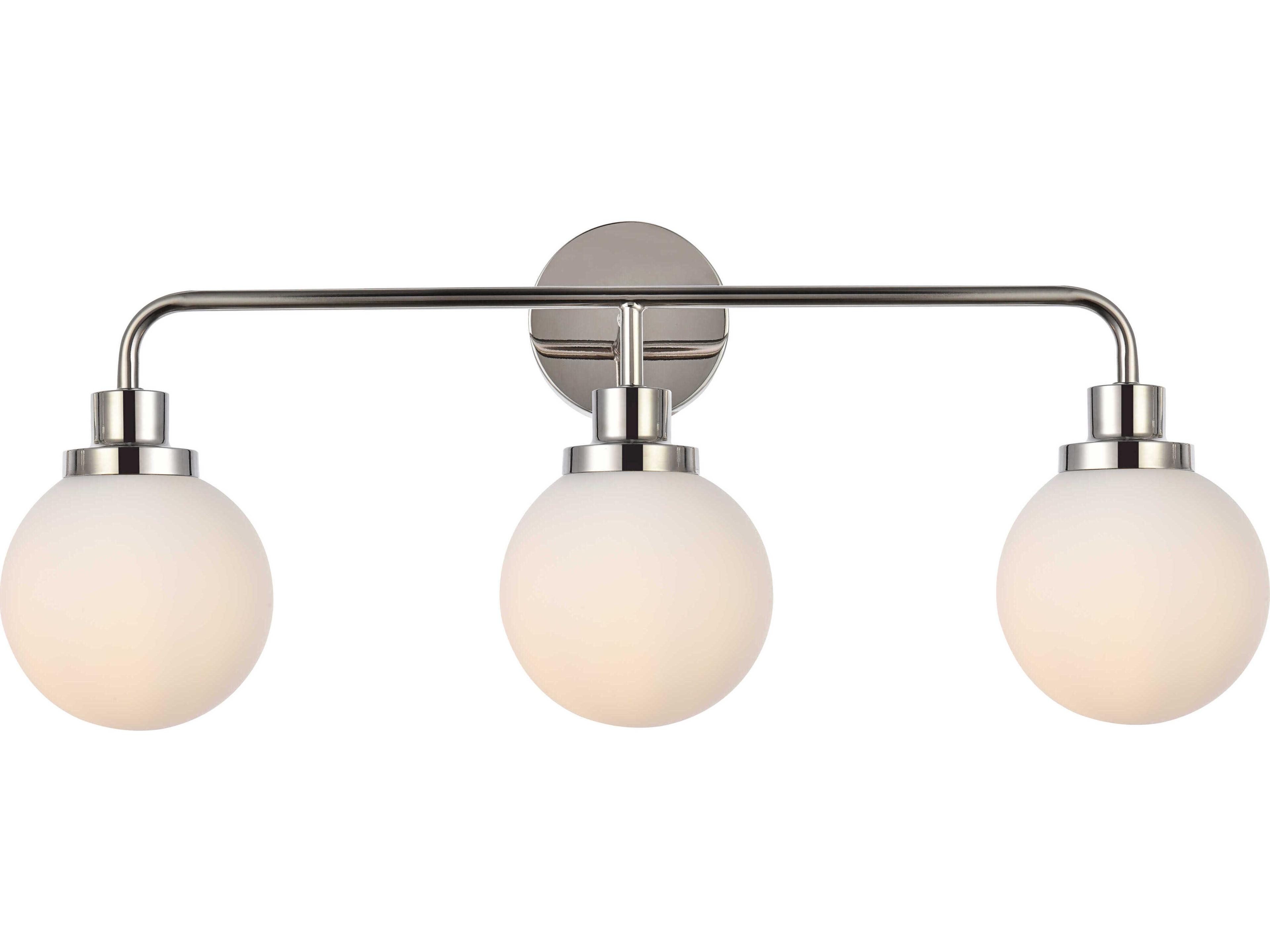 Hanson 3-Light Polished Nickel And Frosted Shade Glass Vanity Light