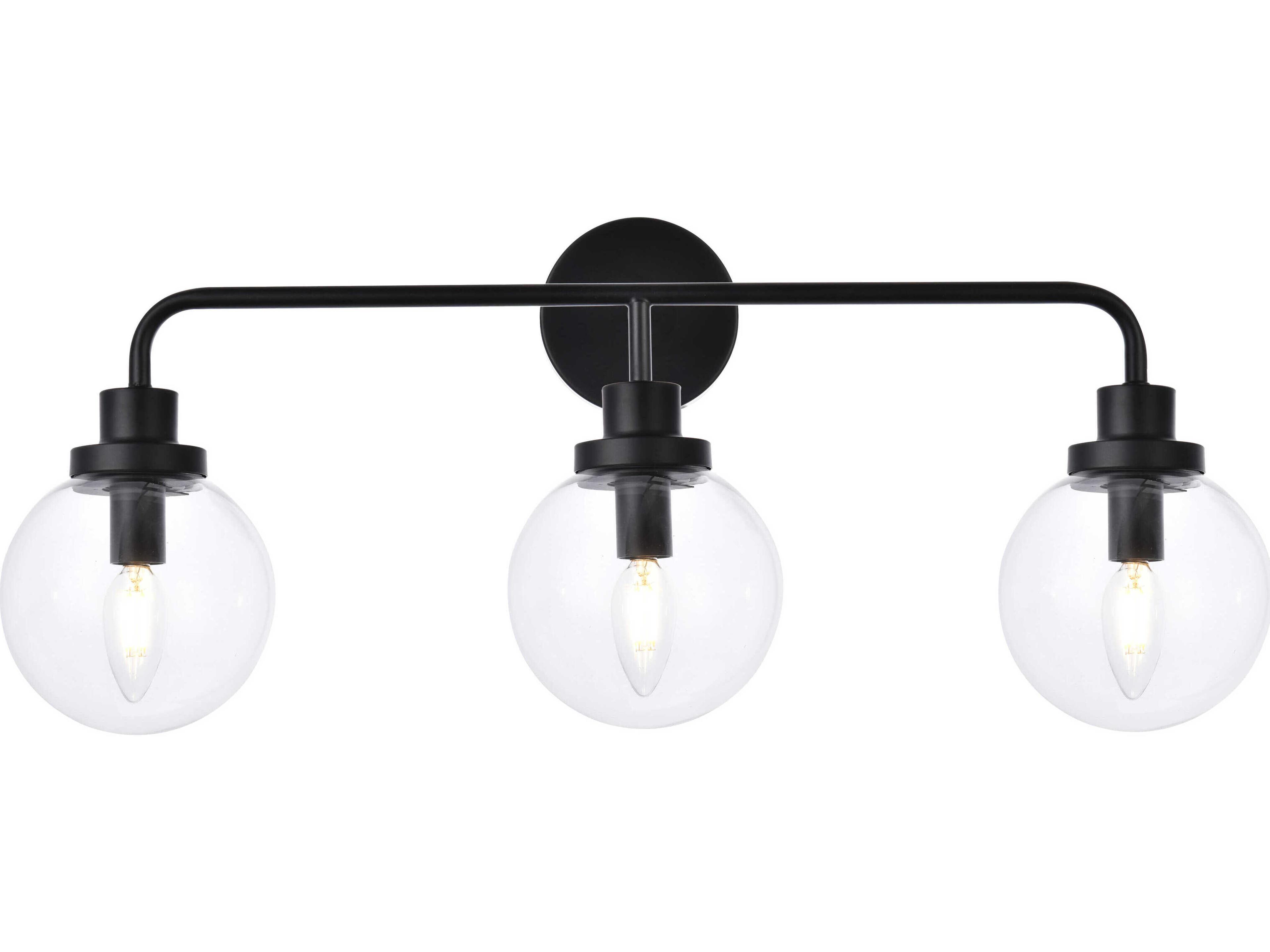 Hanson 3-Light Black And Clear Shade Glass Vanity Light