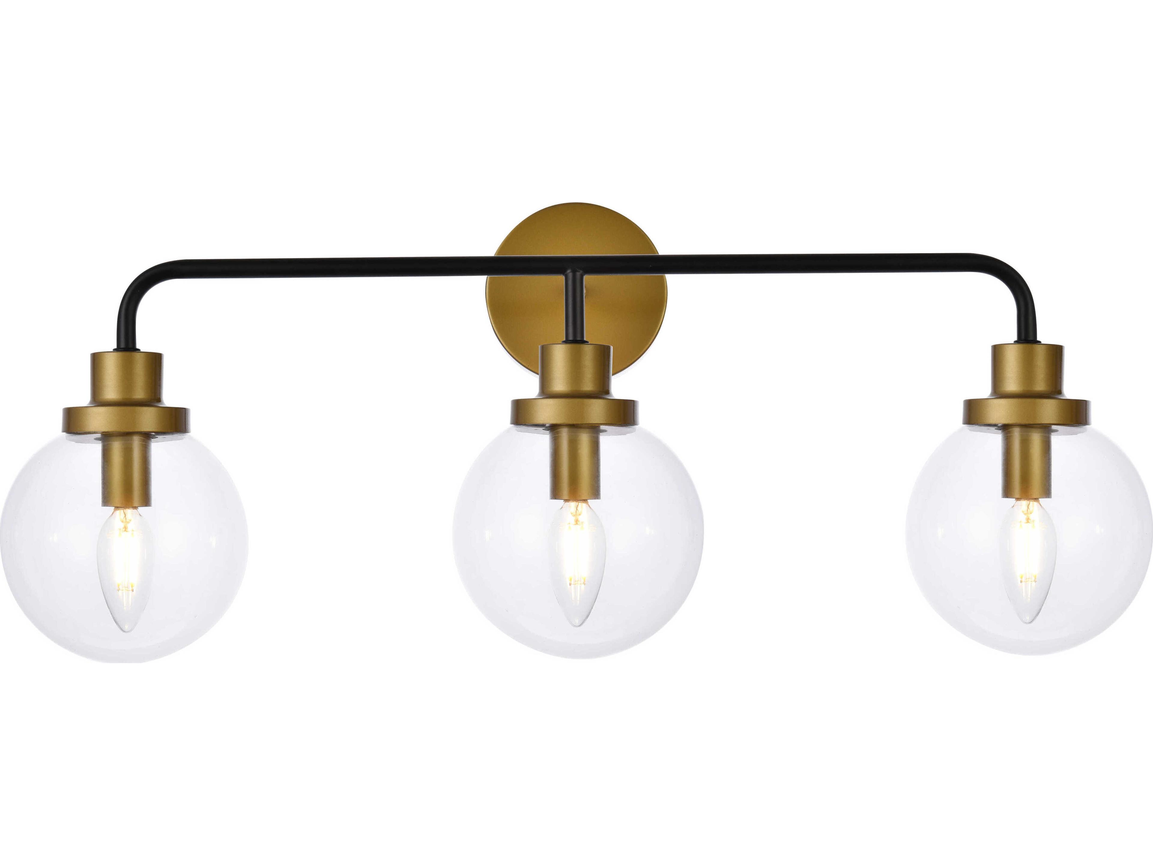 Hanson 3-Light Black And Brass Clear Shade Glass Vanity Light