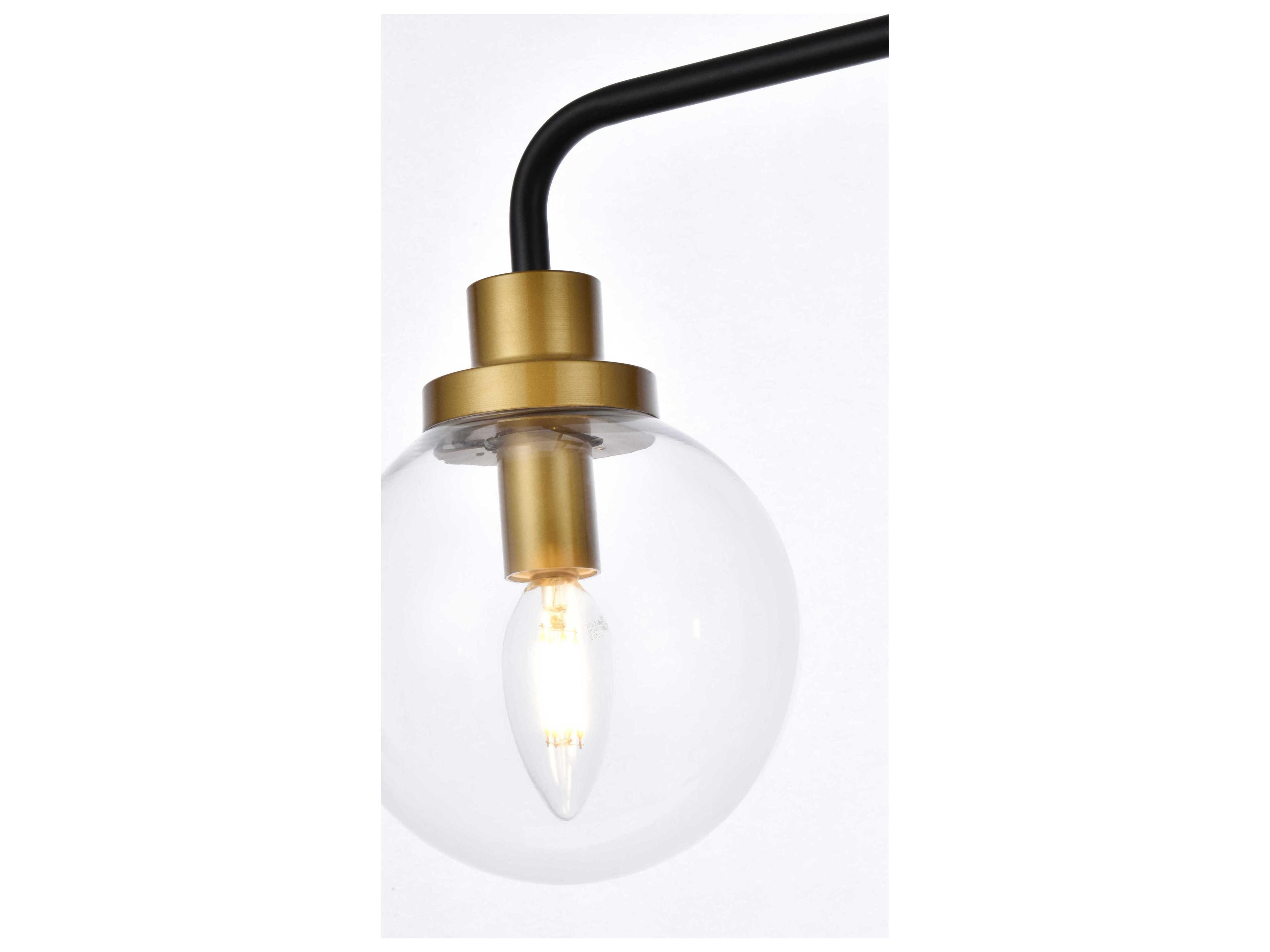 Elegant Lighting Hanson 3-Light Black And Brass Clear Shade Glass Vanity Light