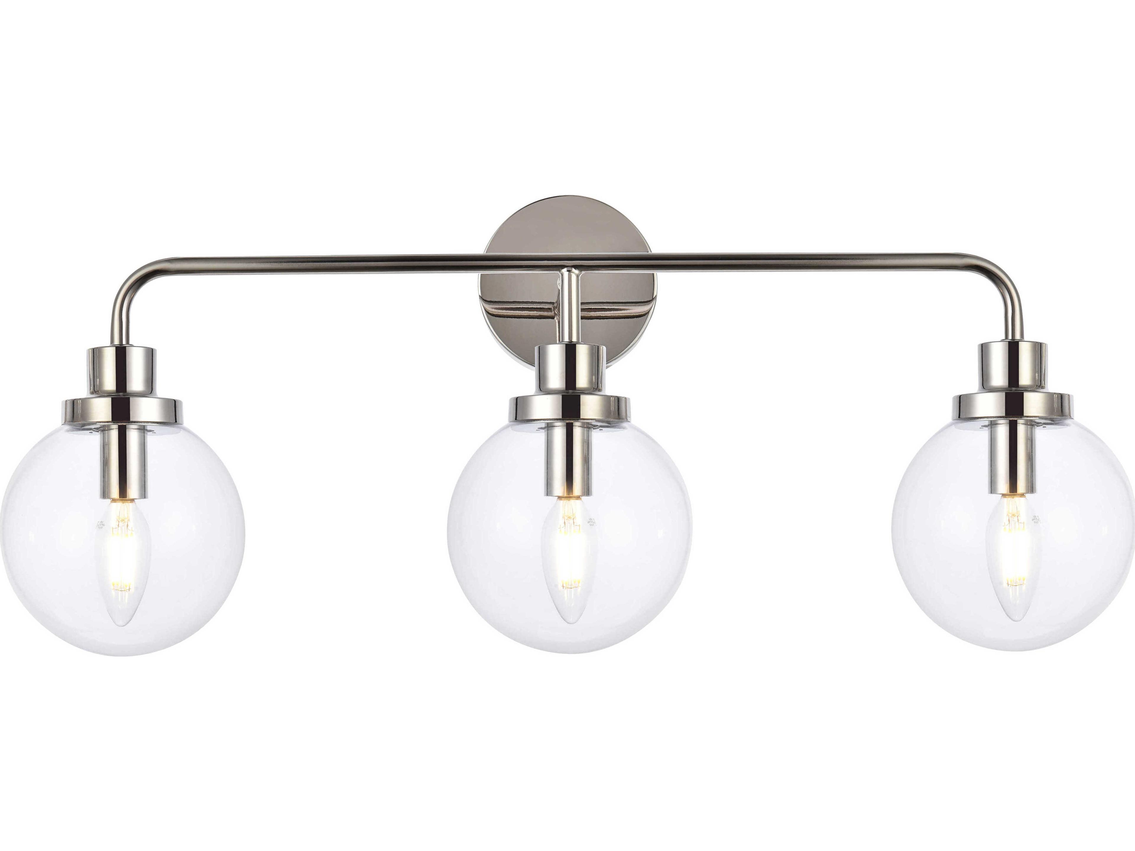 Hanson 3-Light Polished Nickel And Clear Shade Glass Vanity Light