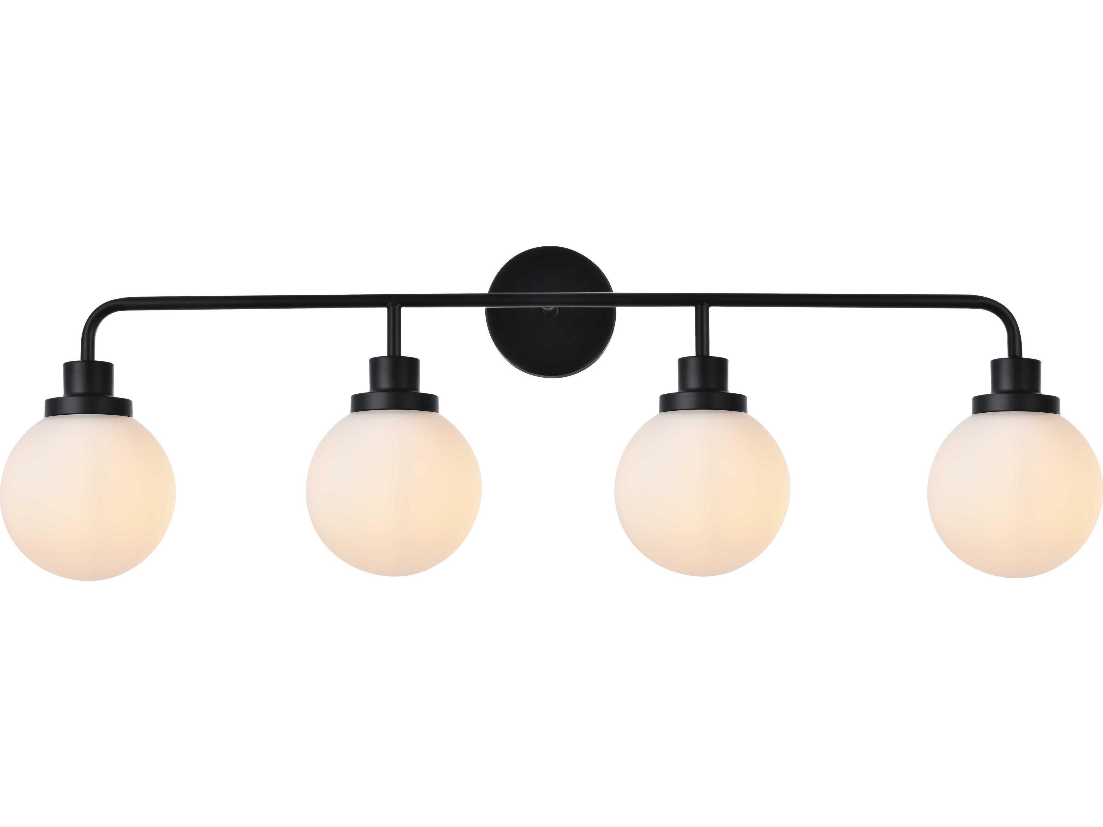 Hanson 4-Light Black And Frosted Shade Glass Vanity Light