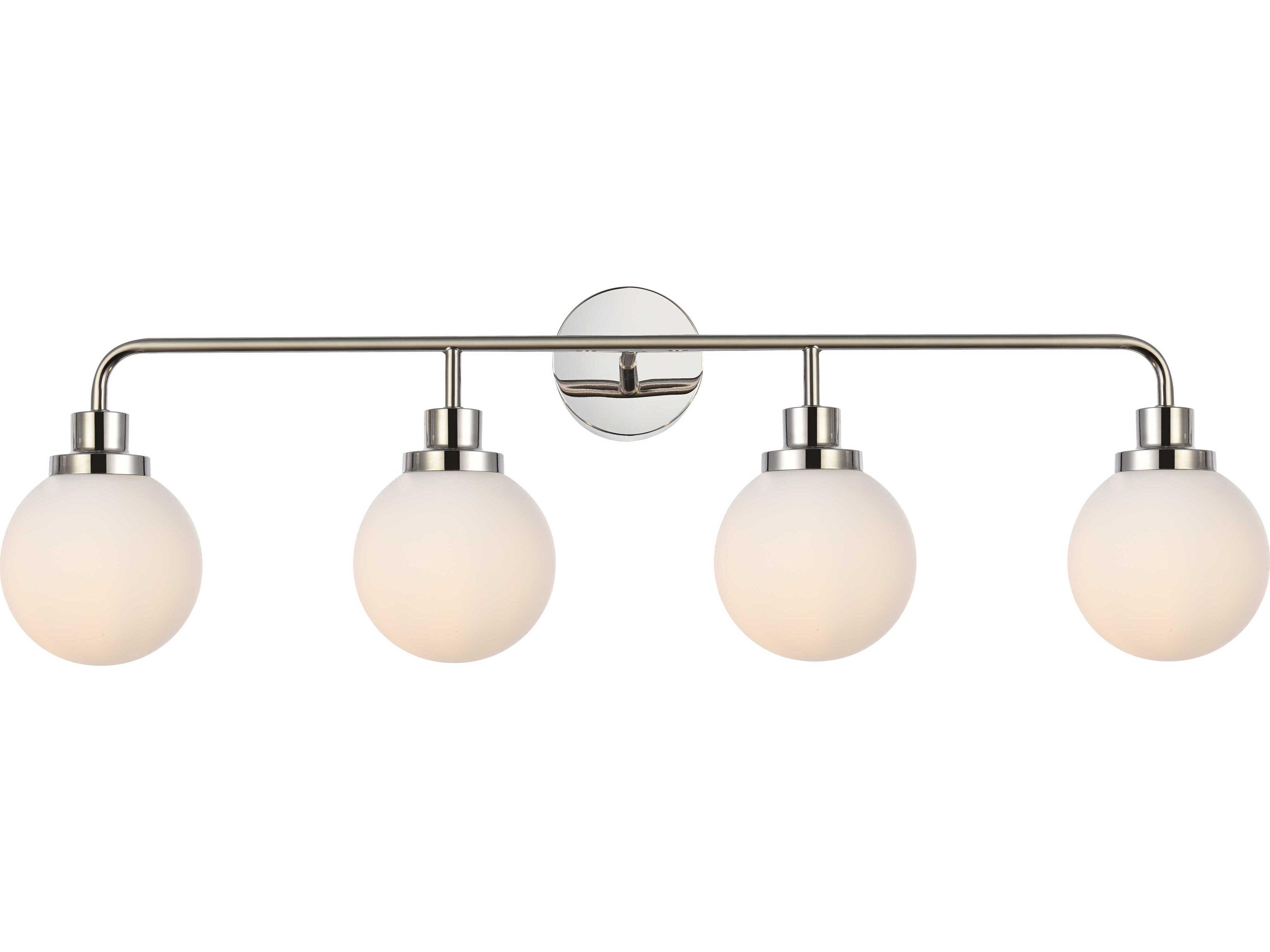 Hanson 4-Light Polished Nickel And Frosted Shade Glass Vanity Light