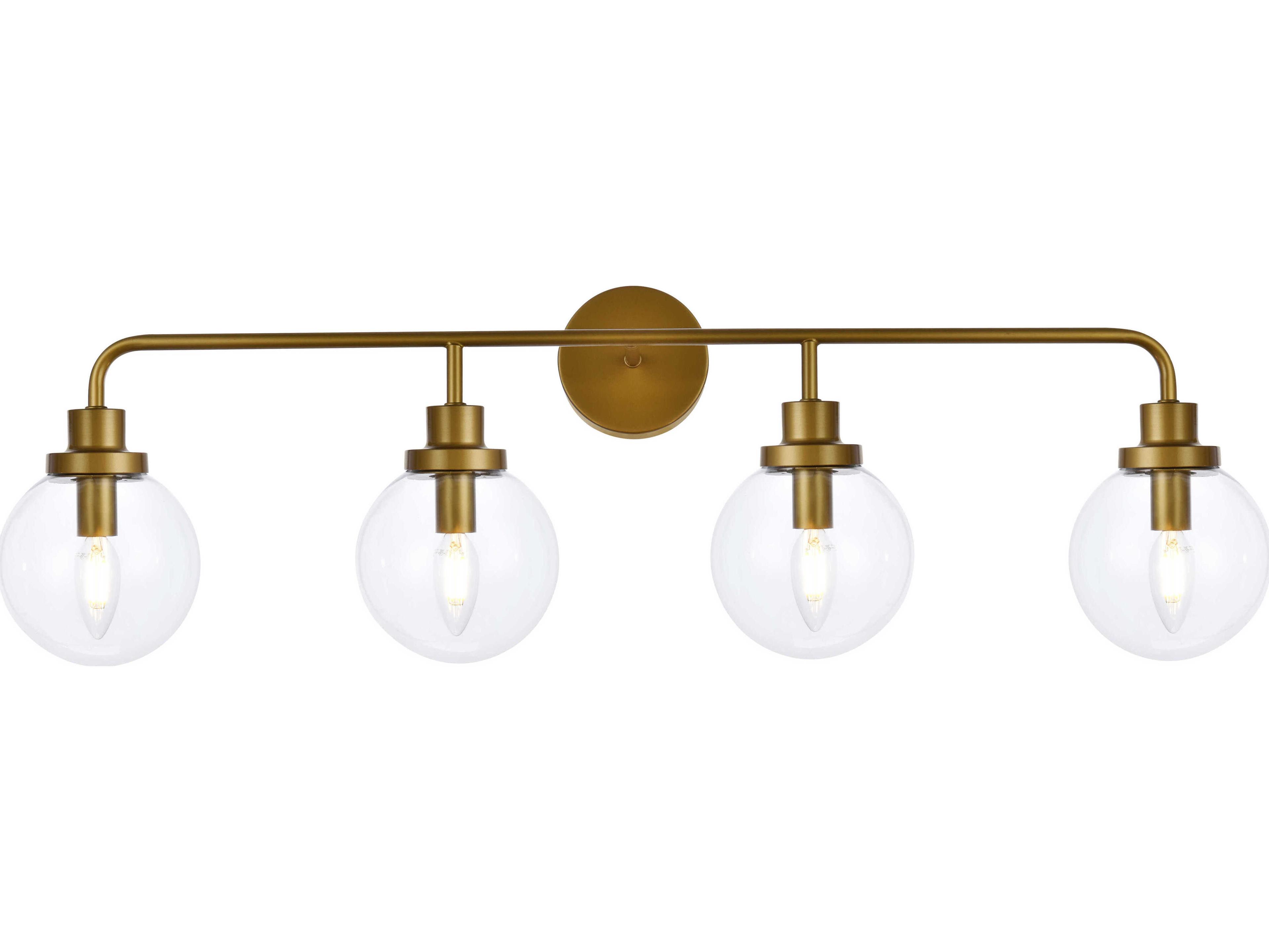 Hanson 4-Light Brass And Clear Shade Glass Vanity Light