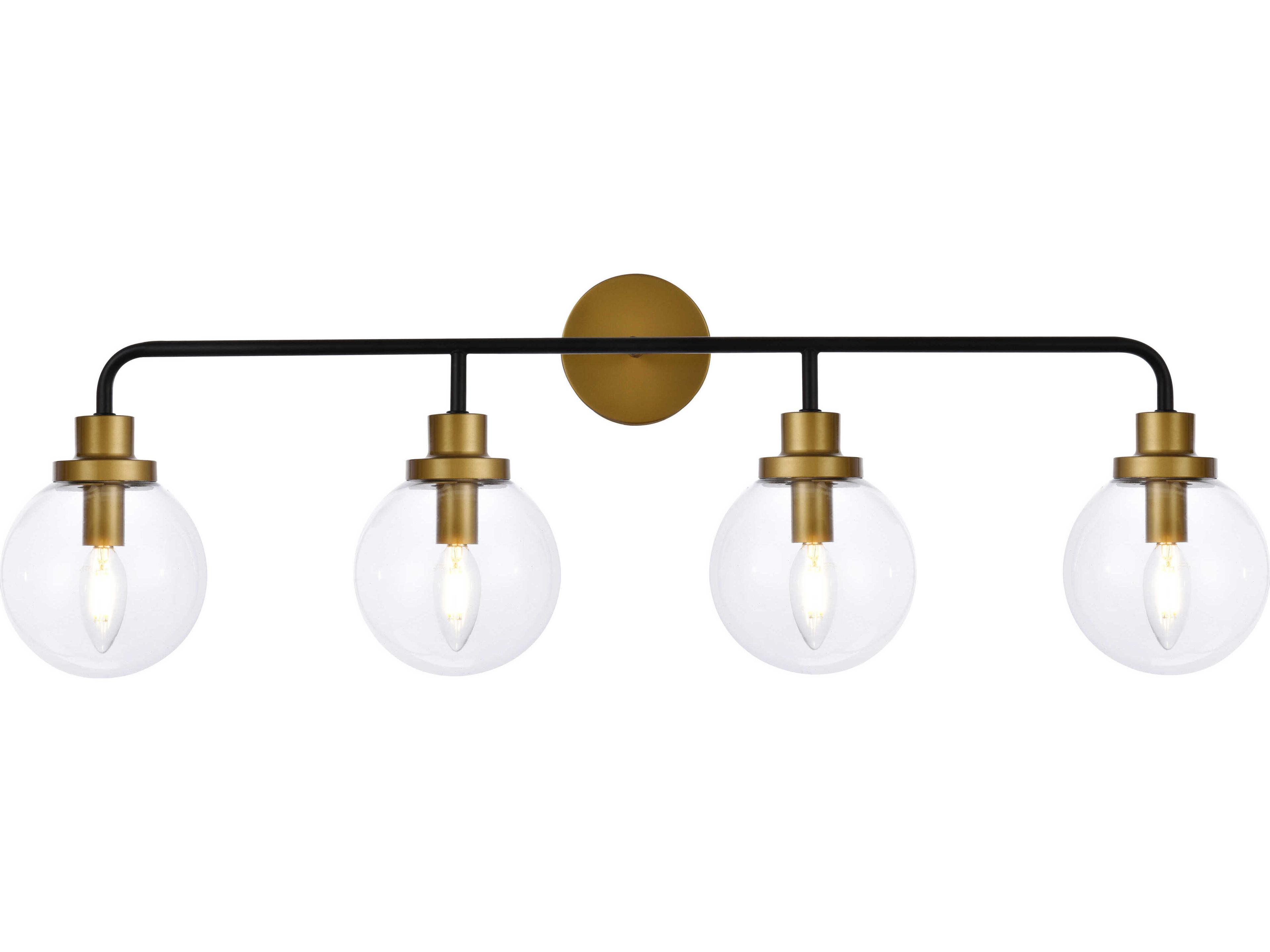 Hanson 4-Light Black And Brass Clear Shade Glass Vanity Light